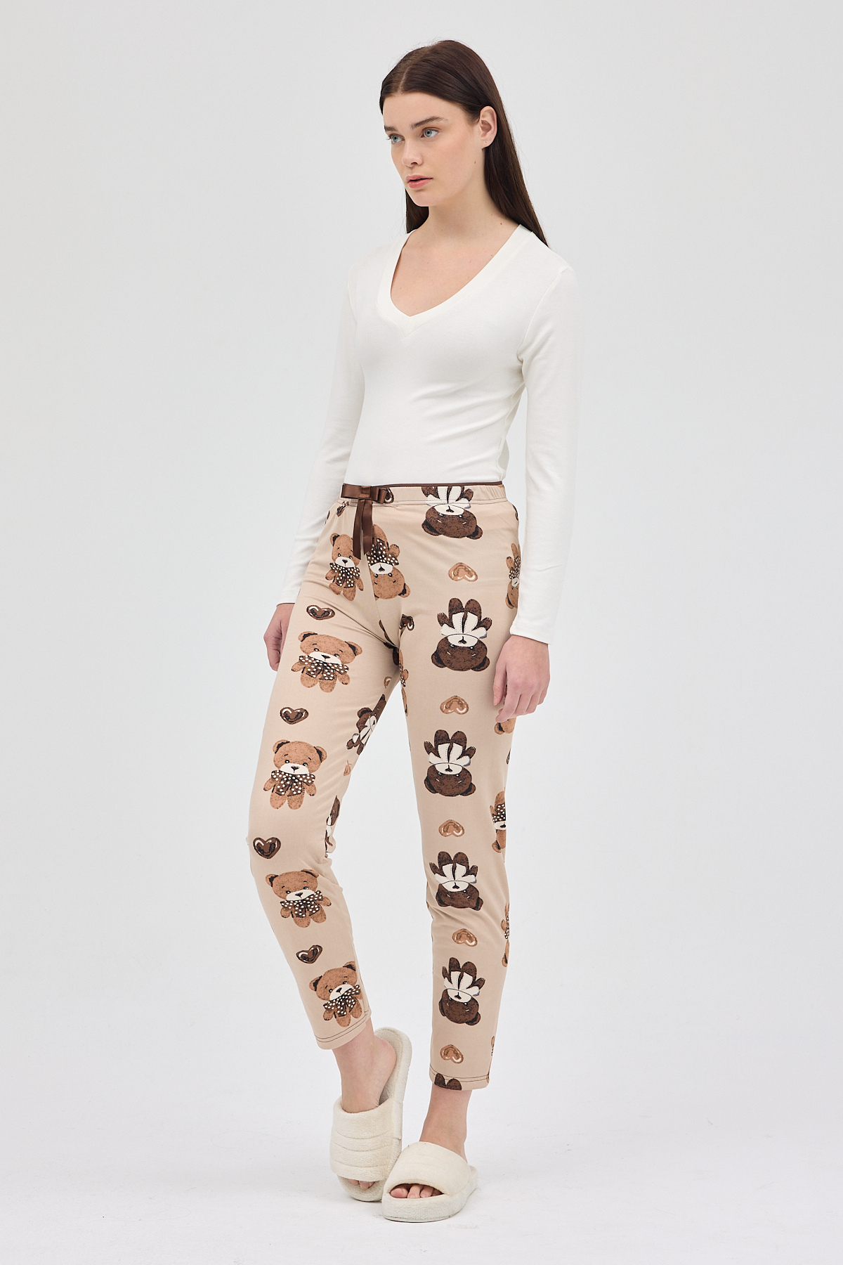 Koyu Bej Desenli Kadın Pijama 4535 - 6