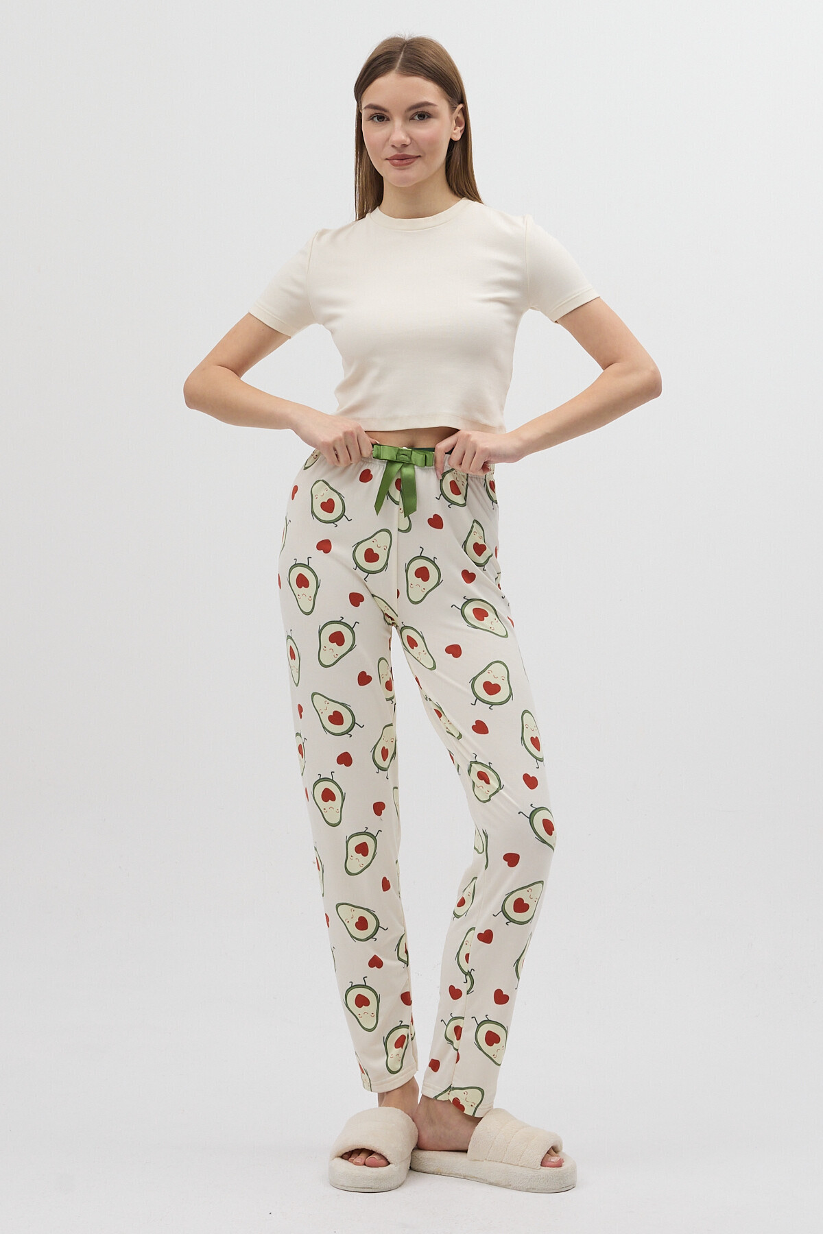 Ekru Avokado Desenli Kadın Pijama Altı 4538 - 1