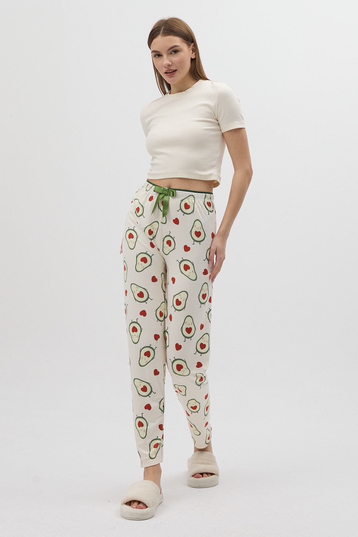Ekru Avokado Desenli Kadın Pijama Altı 4538 - 6