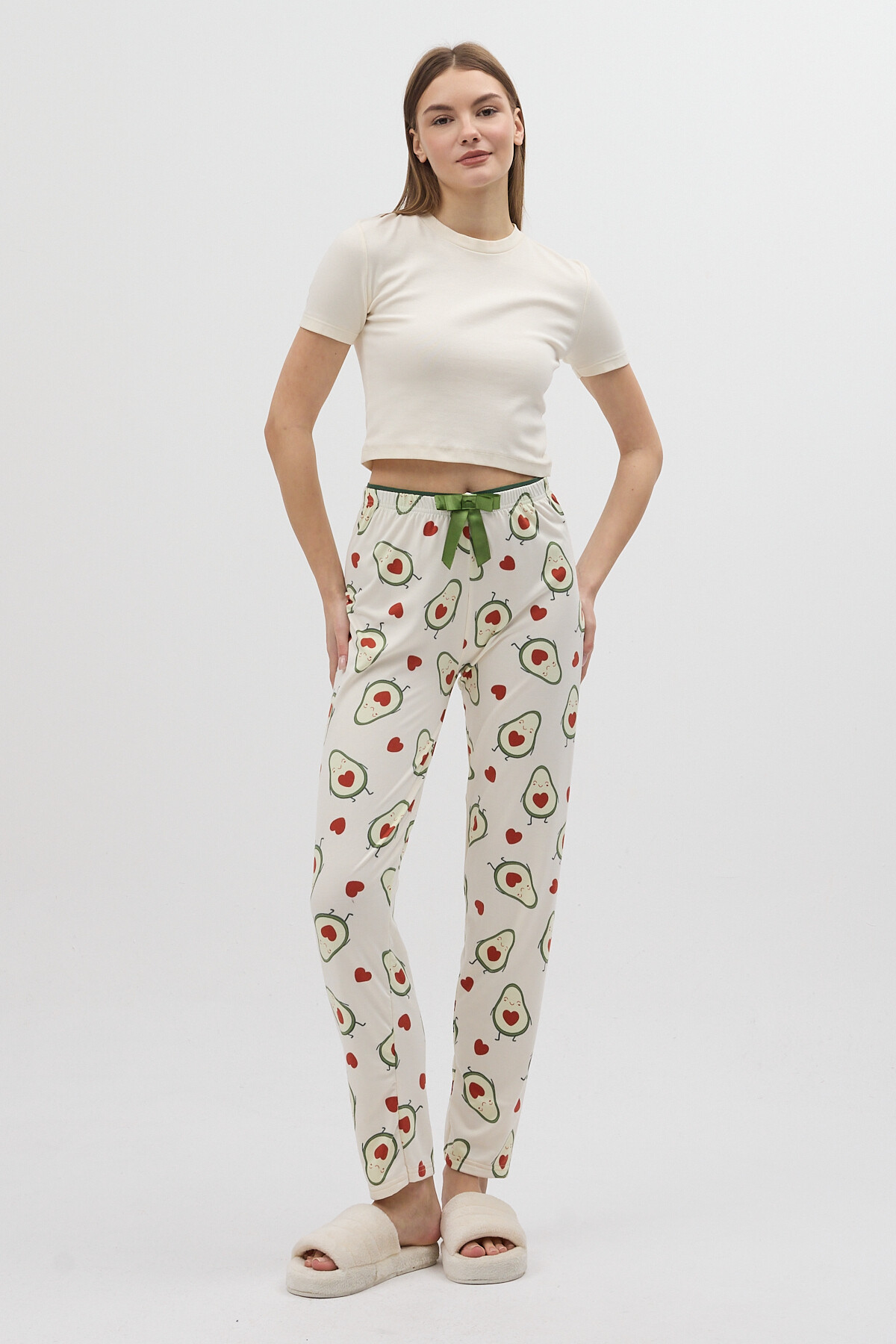 Ekru Avokado Desenli Kadın Pijama Altı 4538 - 2