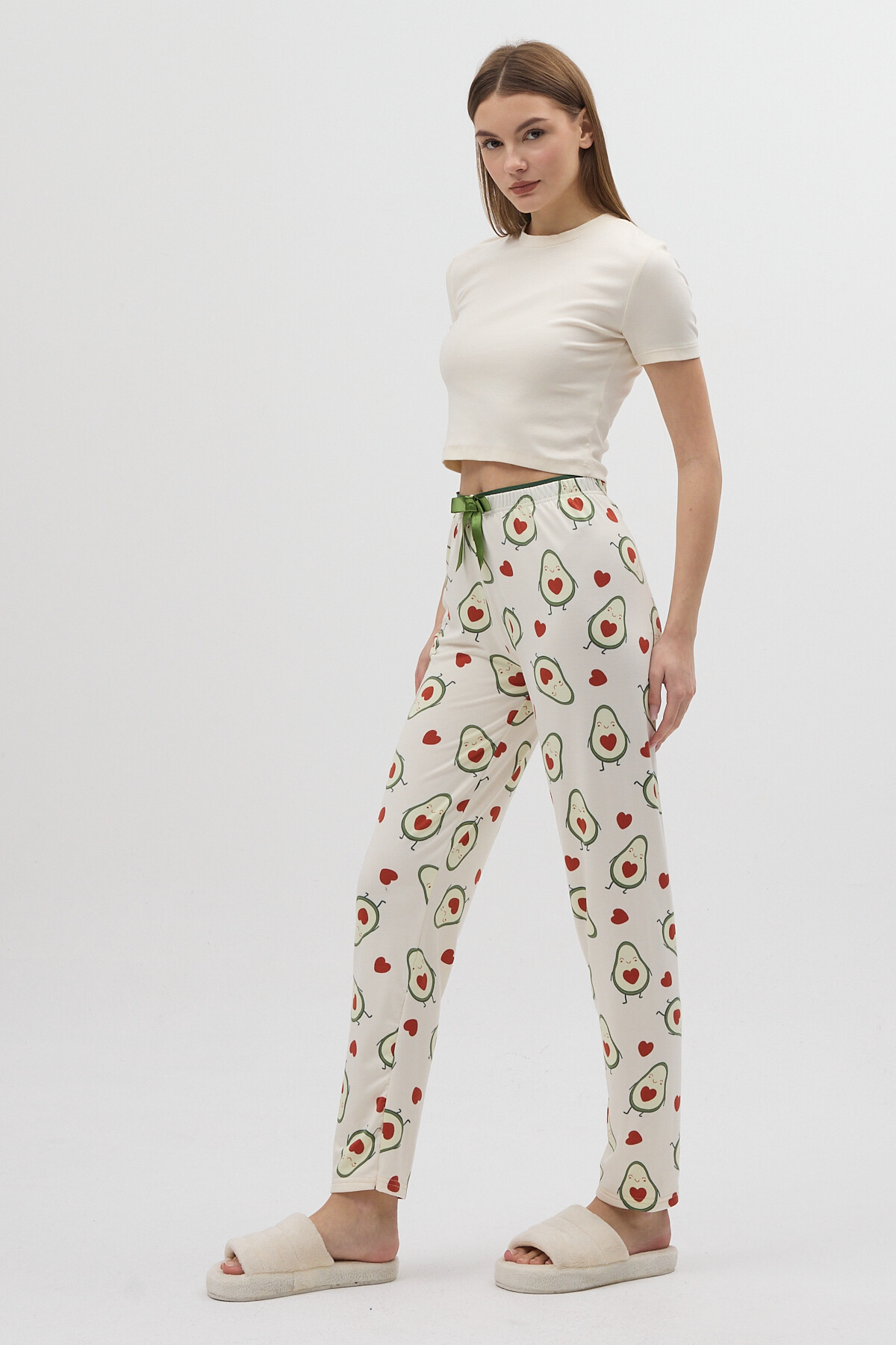 Ekru Avokado Desenli Kadın Pijama Altı 4538 - 3