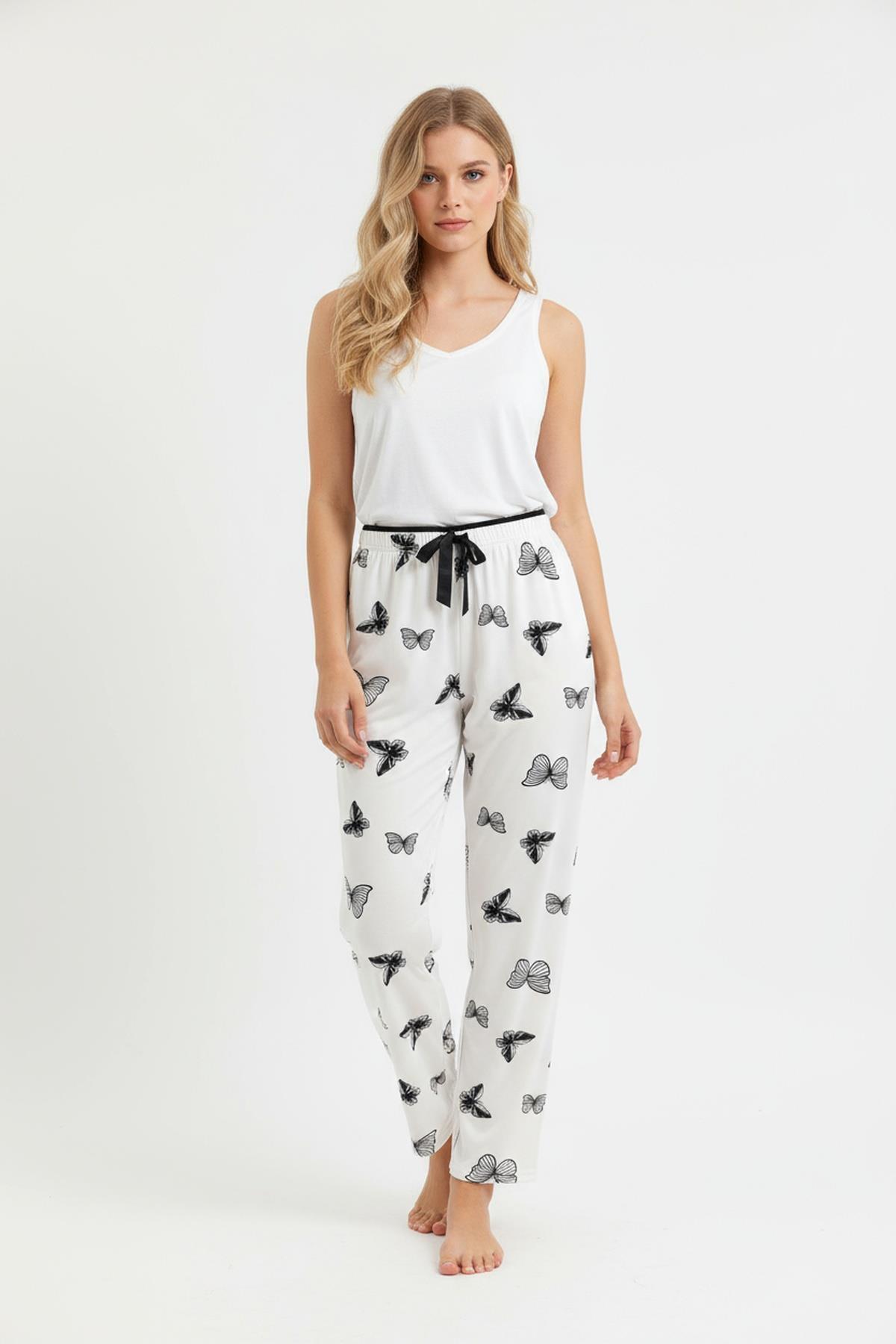 4541 Desenli Pijama Beyaz - 1