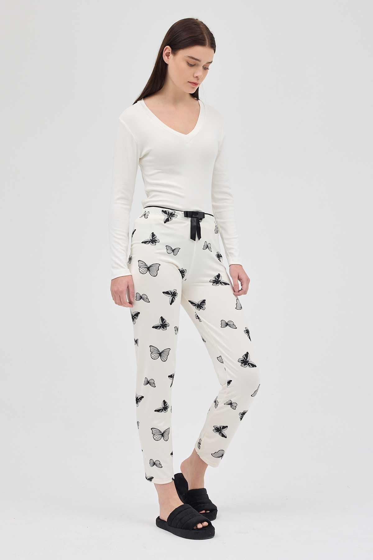 Beyaz Desenli Kadın Pijama 4541 - 1