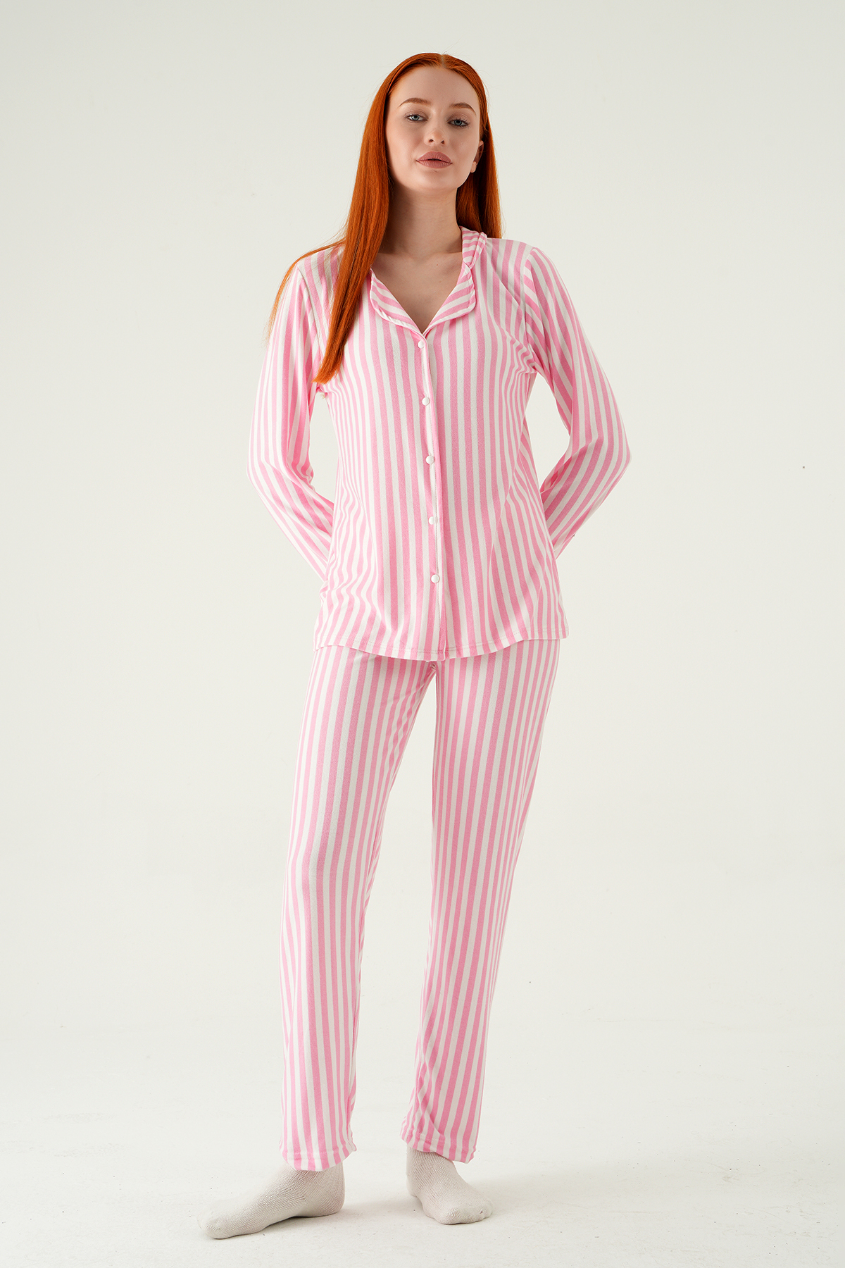 4542 Çizgili Pijama Takımı Pembe - RAYS (1)