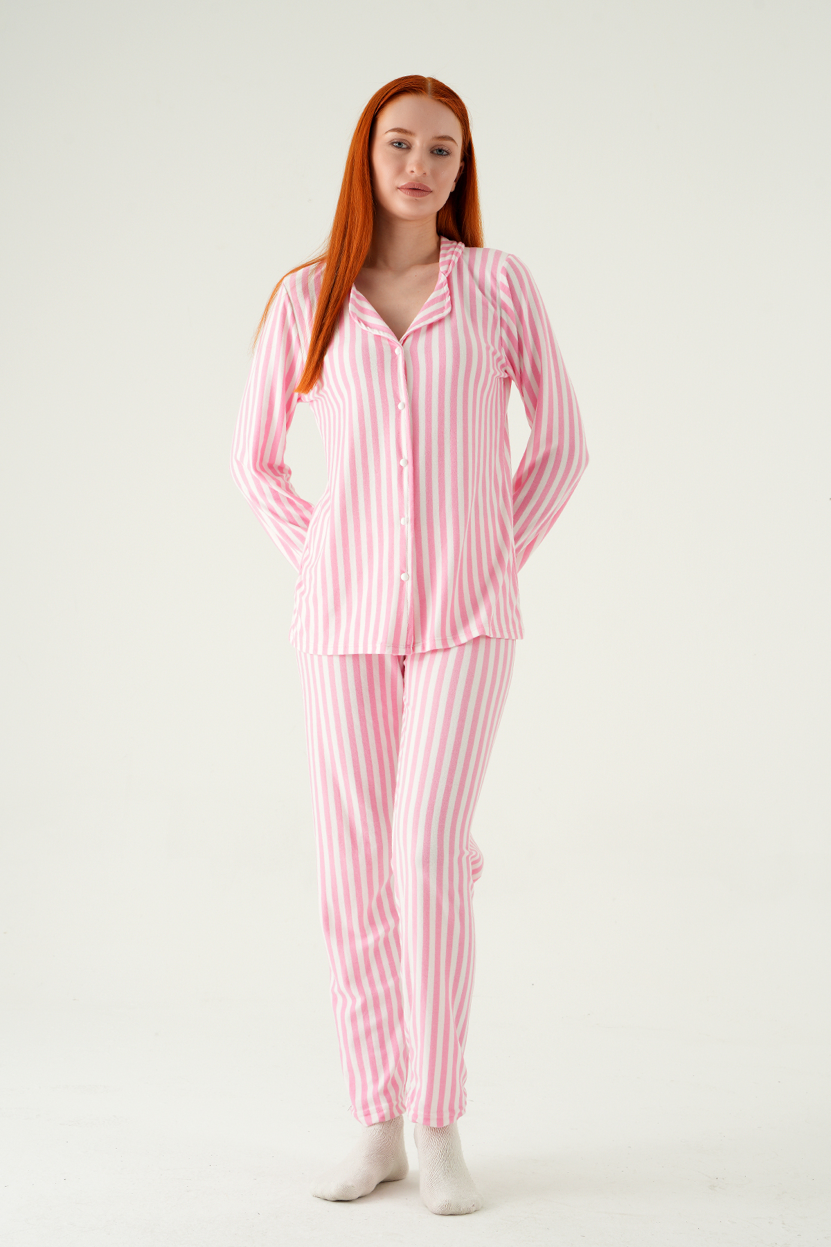Çizgili Pijama Takımı 4542 Pembe - 3