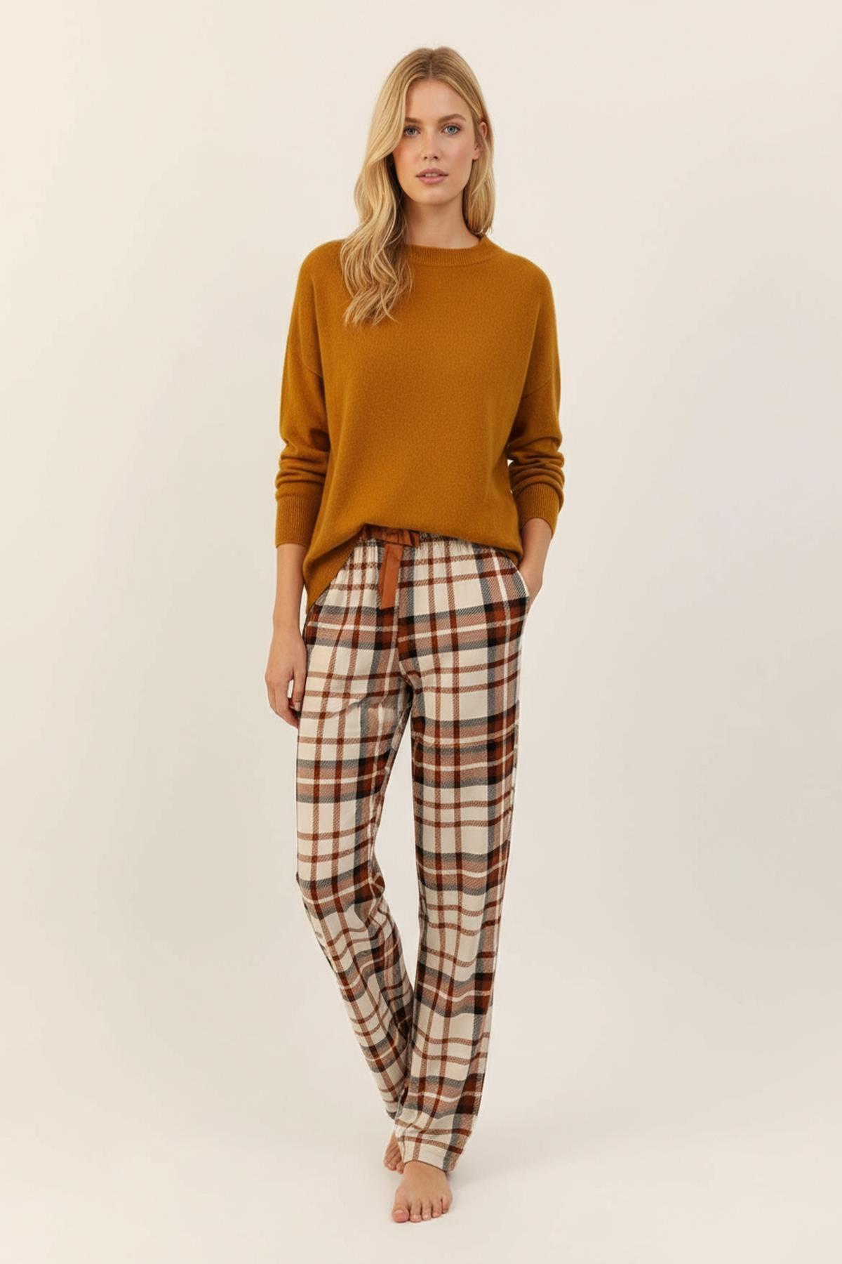 4543 Ecose Desen Pijama Kahve - 1