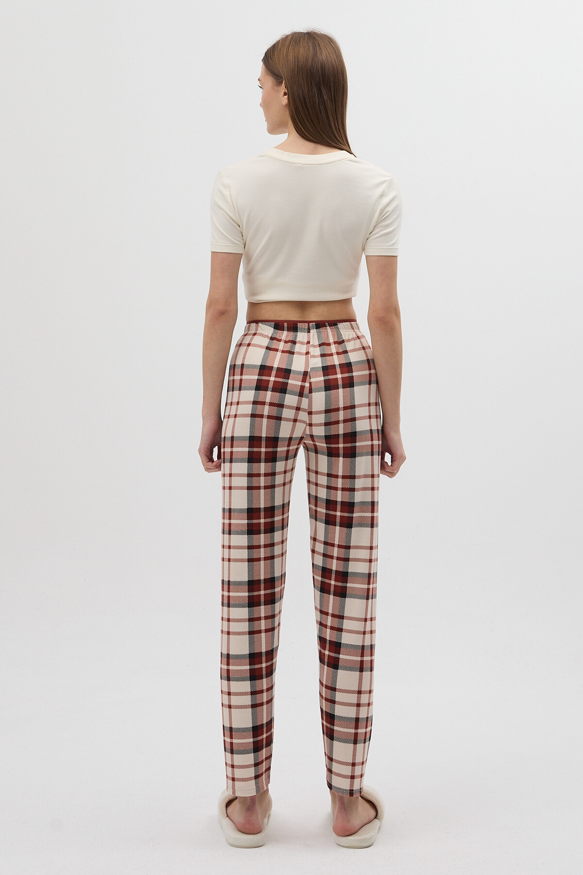 Kahverengi Ekose Desenli Beli Bağcıklı Kadın Pijama Altı 4543 - 5