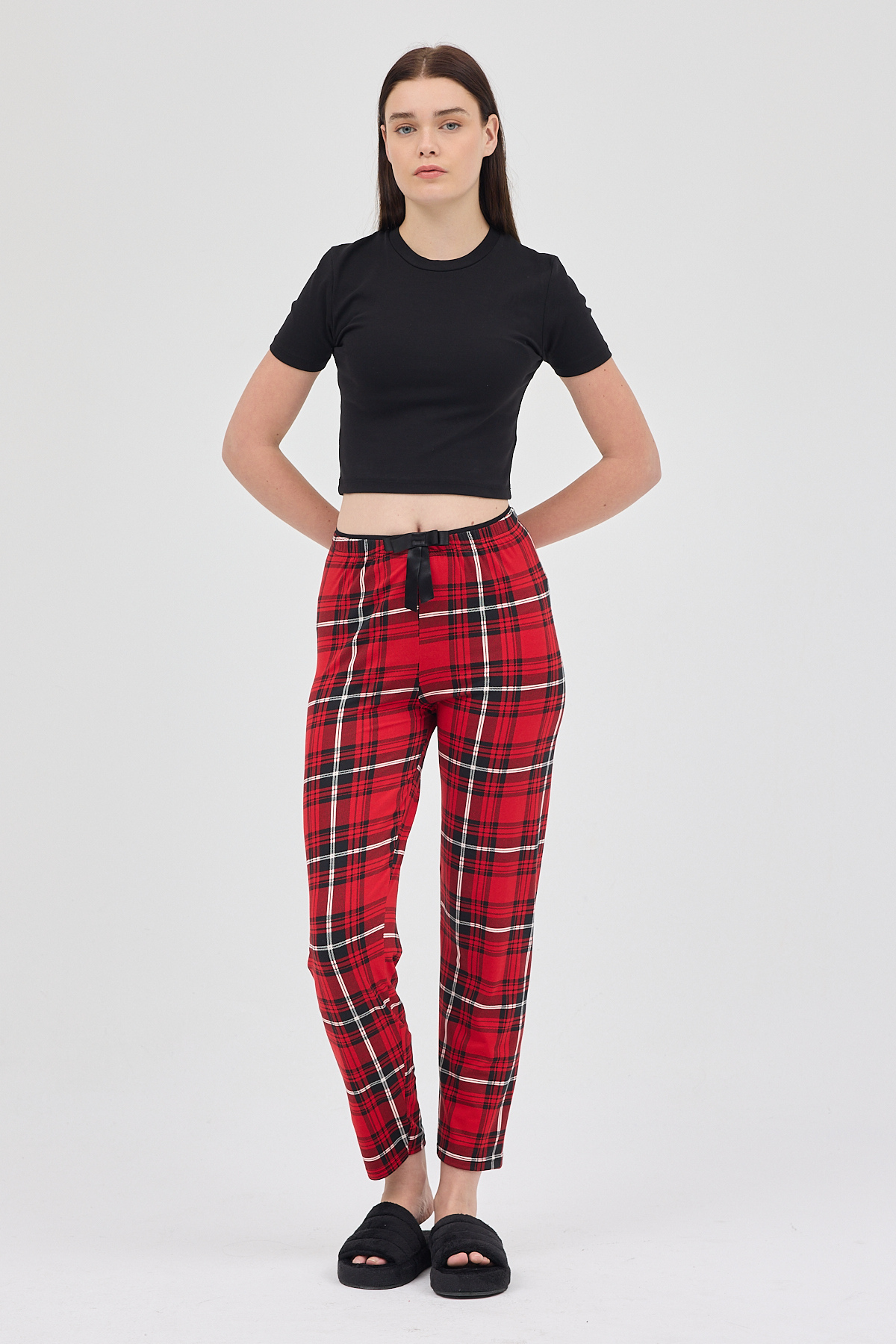 Kırmızı Desenli Kadın Pijama 4543 - 1