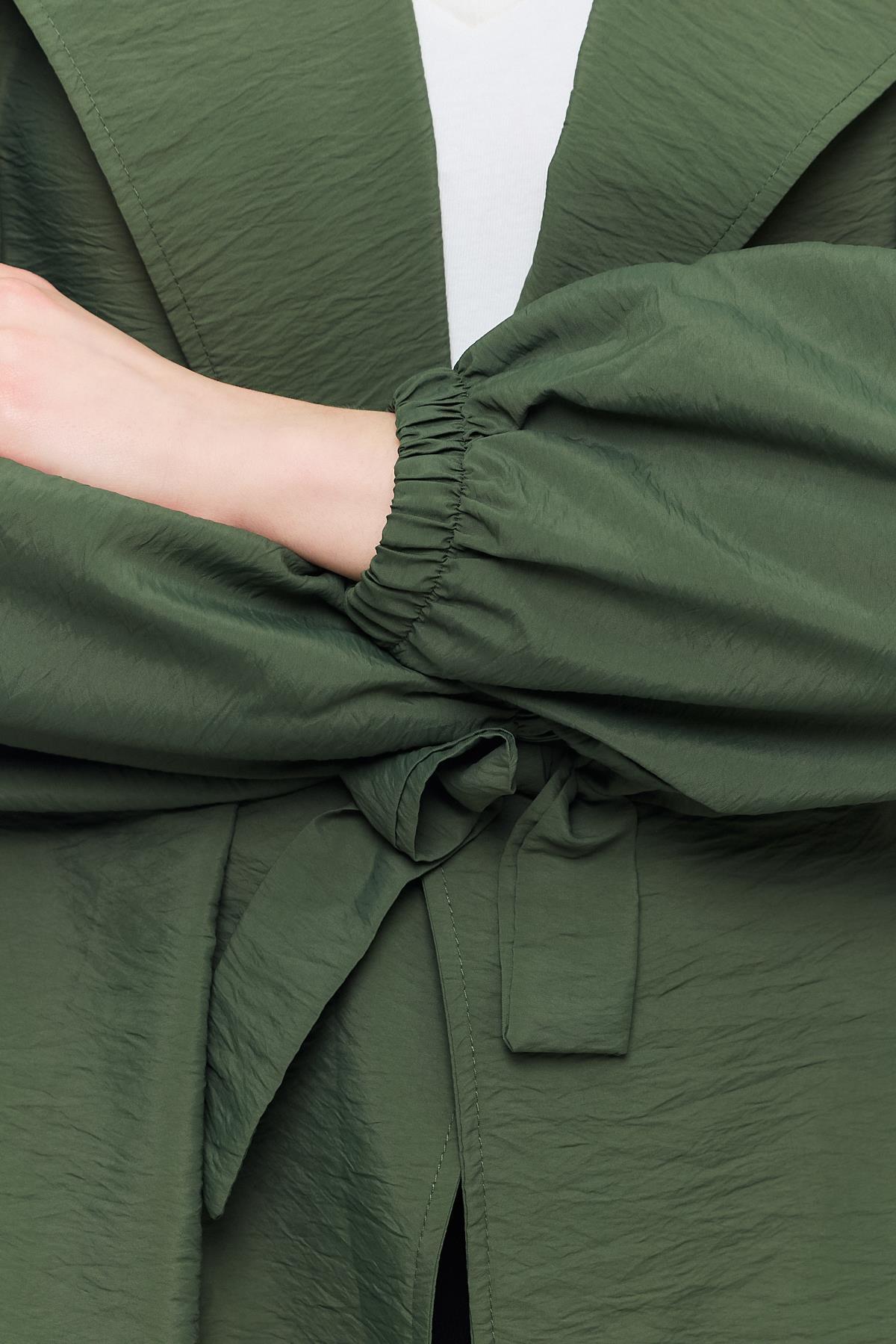 Haki Kuşaklı Kol Lastikli Trençkot 4579A - 7