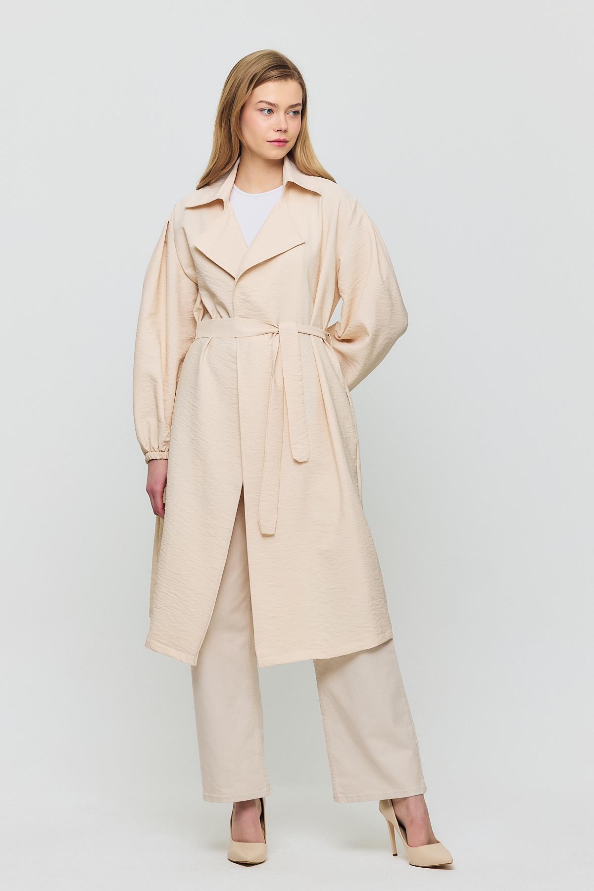 Taş Kuşaklı Kol Lastikli Trençkot 4579A - RAYS