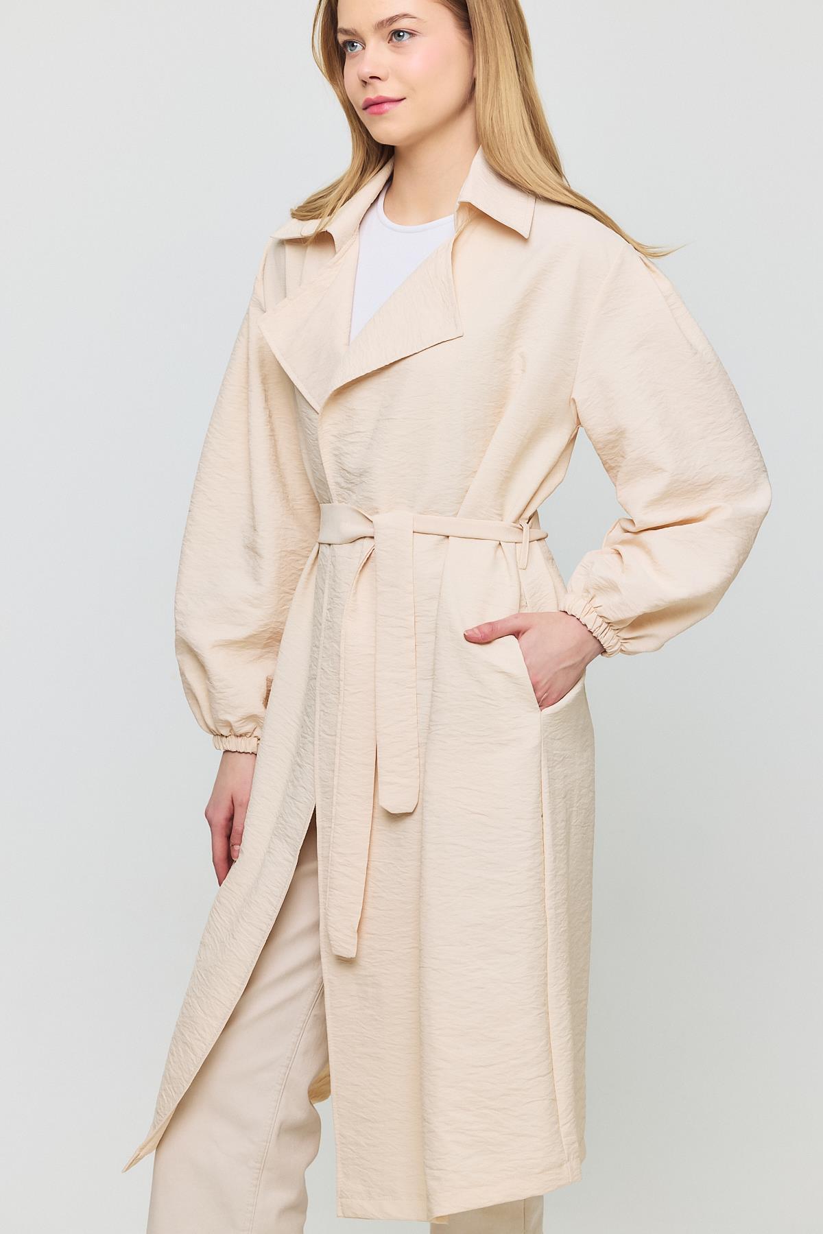 Taş Kuşaklı Kol Lastikli Trençkot 4579A - RAYS