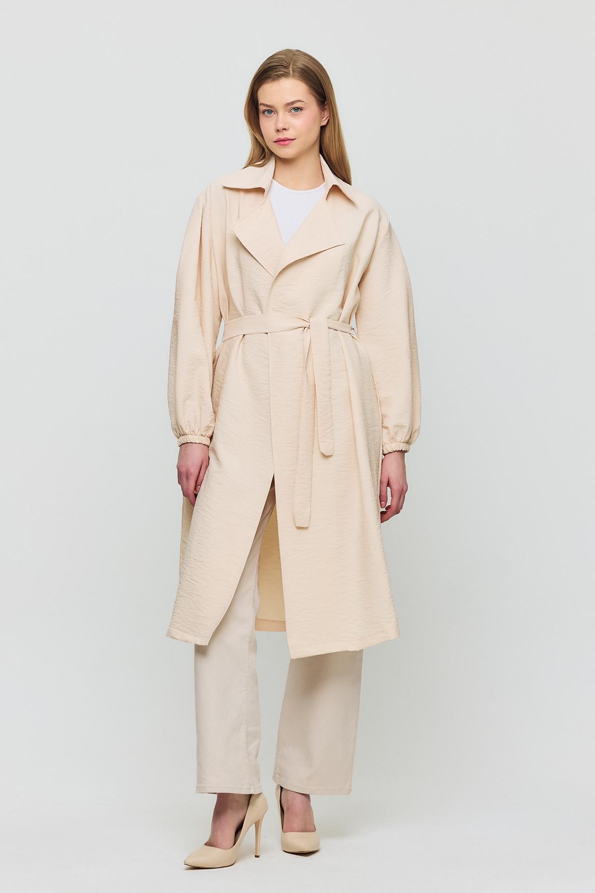 Taş Kuşaklı Kol Lastikli Trençkot 4579A - 7