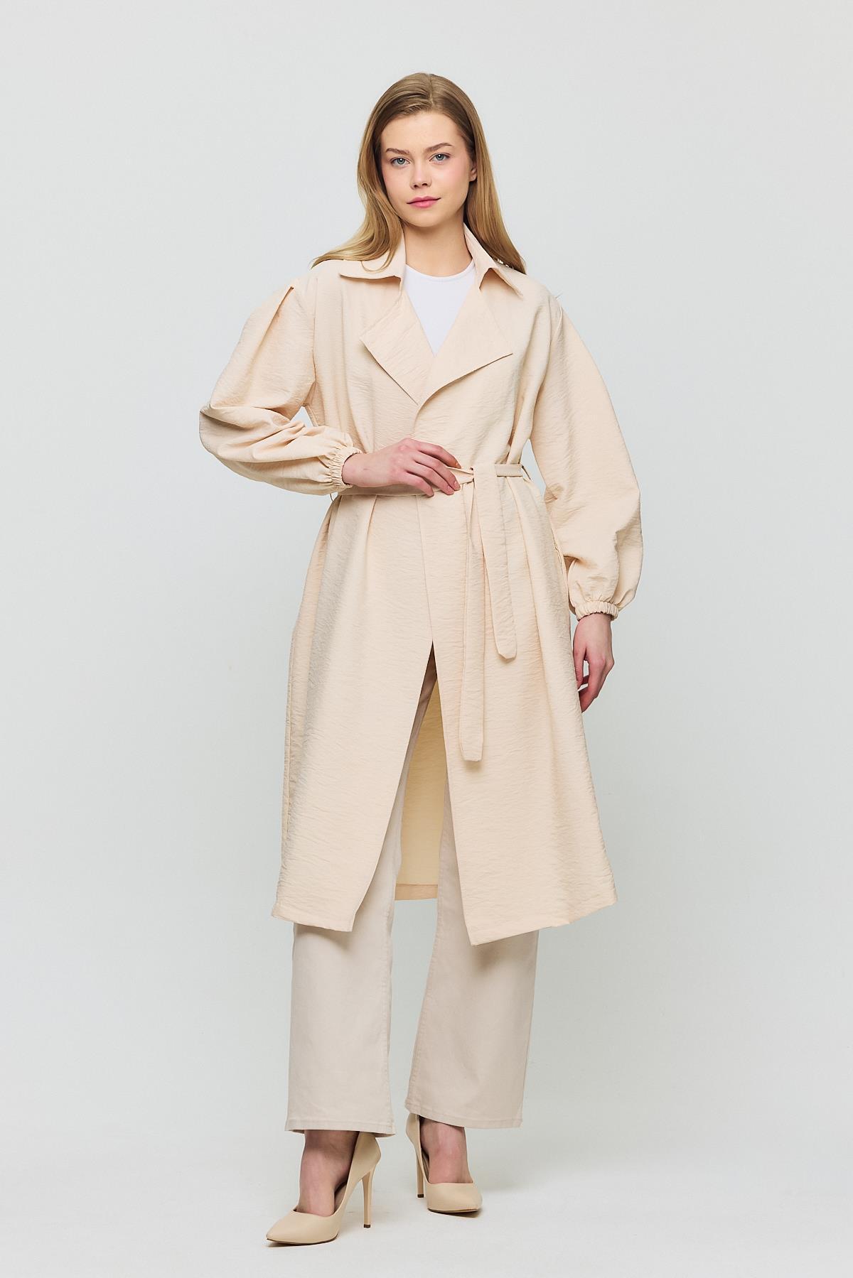 Taş Kuşaklı Kol Lastikli Trençkot 4579A - 8