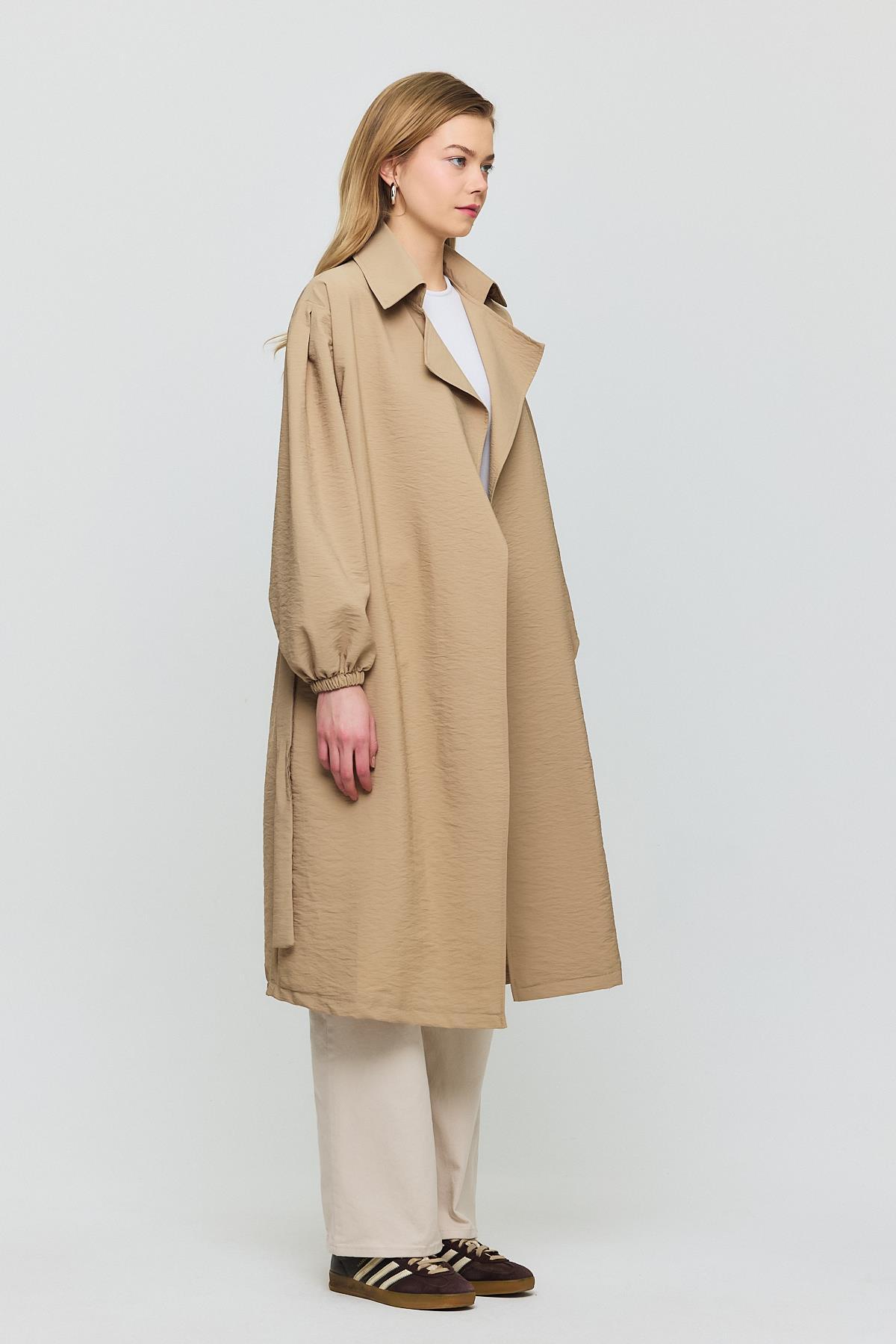 Vizon Kuşaklı Kol Lastikli Trençkot 4579A - 6