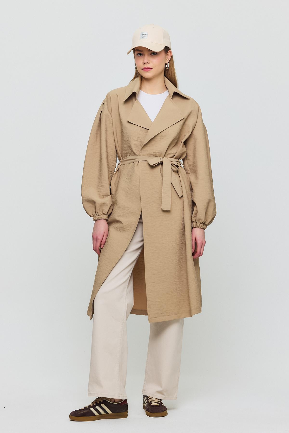 Vizon Kuşaklı Kol Lastikli Trençkot 4579A - 7