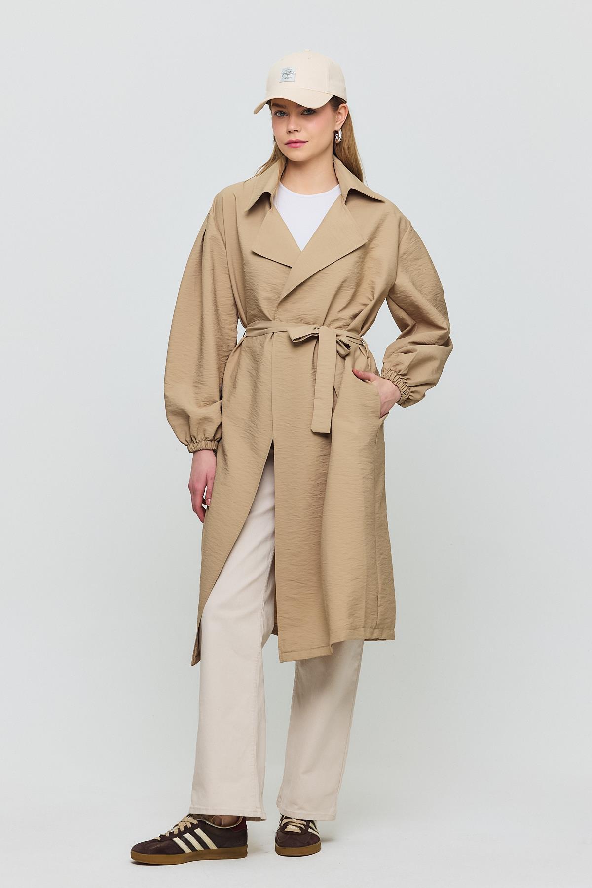 Vizon Kuşaklı Kol Lastikli Trençkot 4579A - RAYS