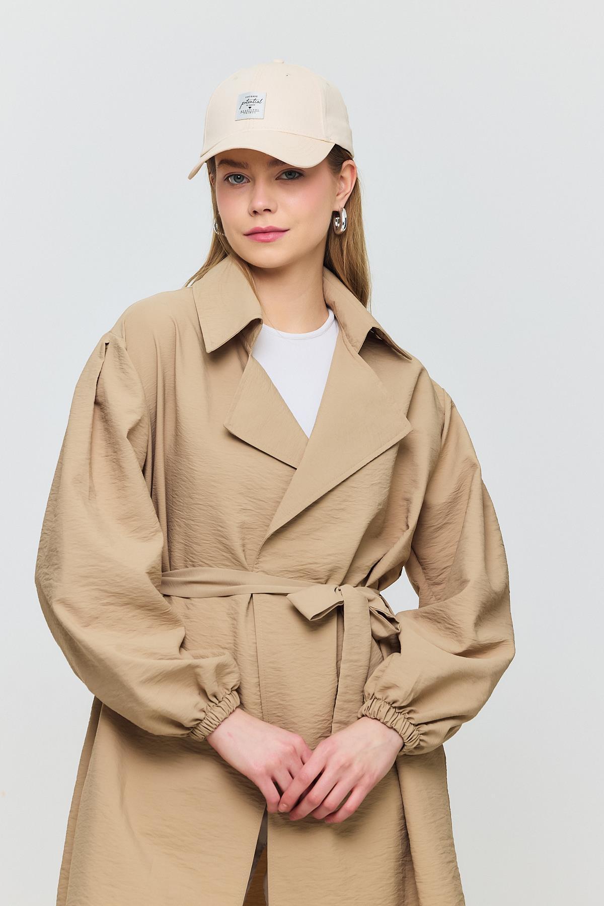 Vizon Kuşaklı Kol Lastikli Trençkot 4579A - RAYS