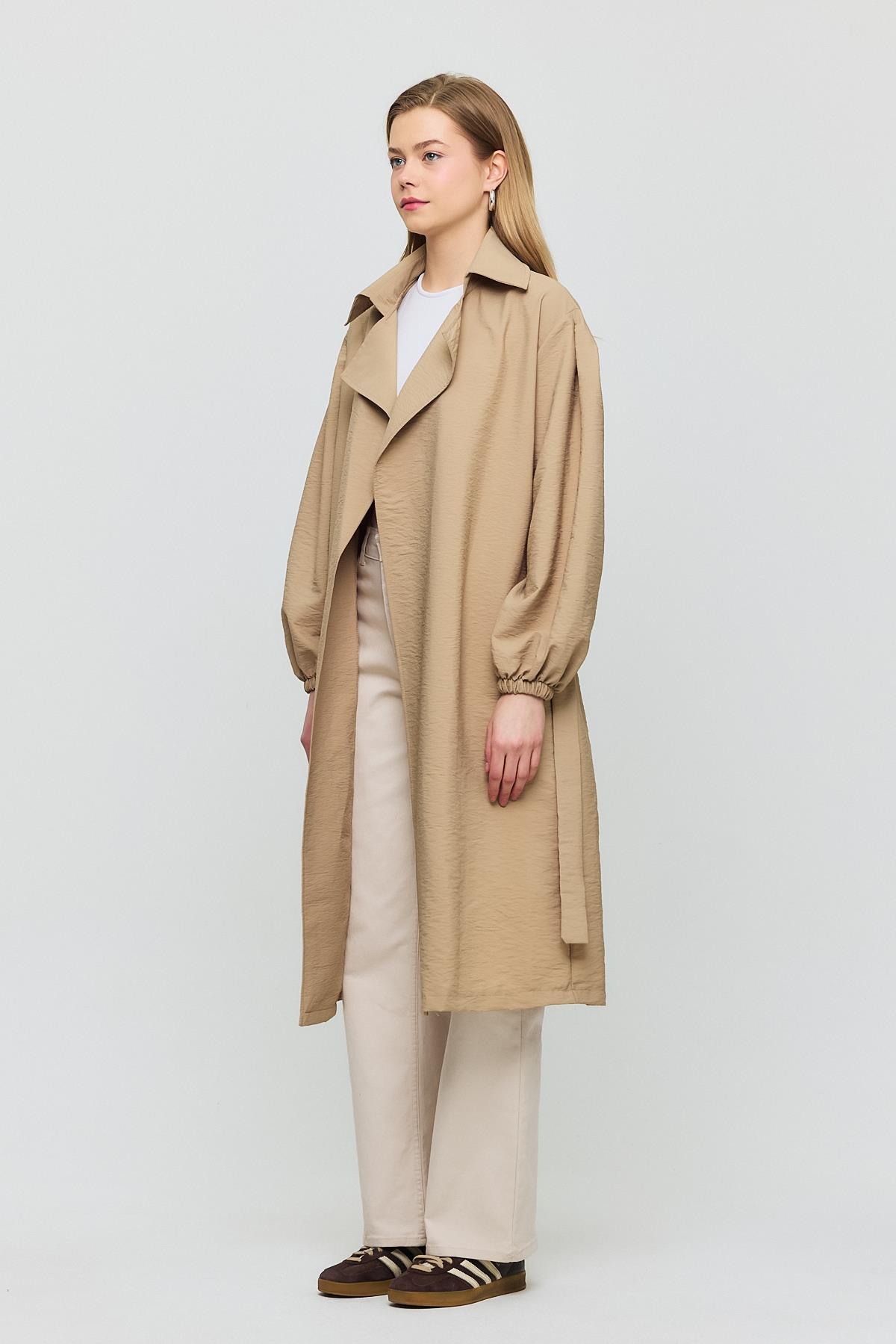 Vizon Kuşaklı Kol Lastikli Trençkot 4579A - RAYS (1)