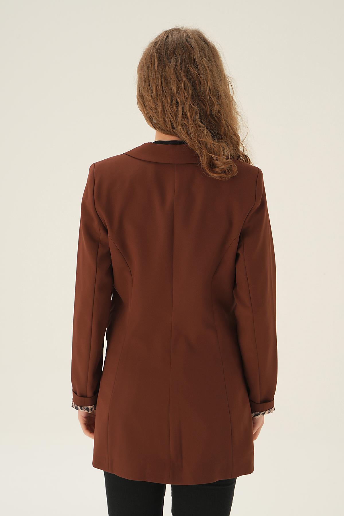 Kahve Kol Leopar Detay Ceket 4584 - 5