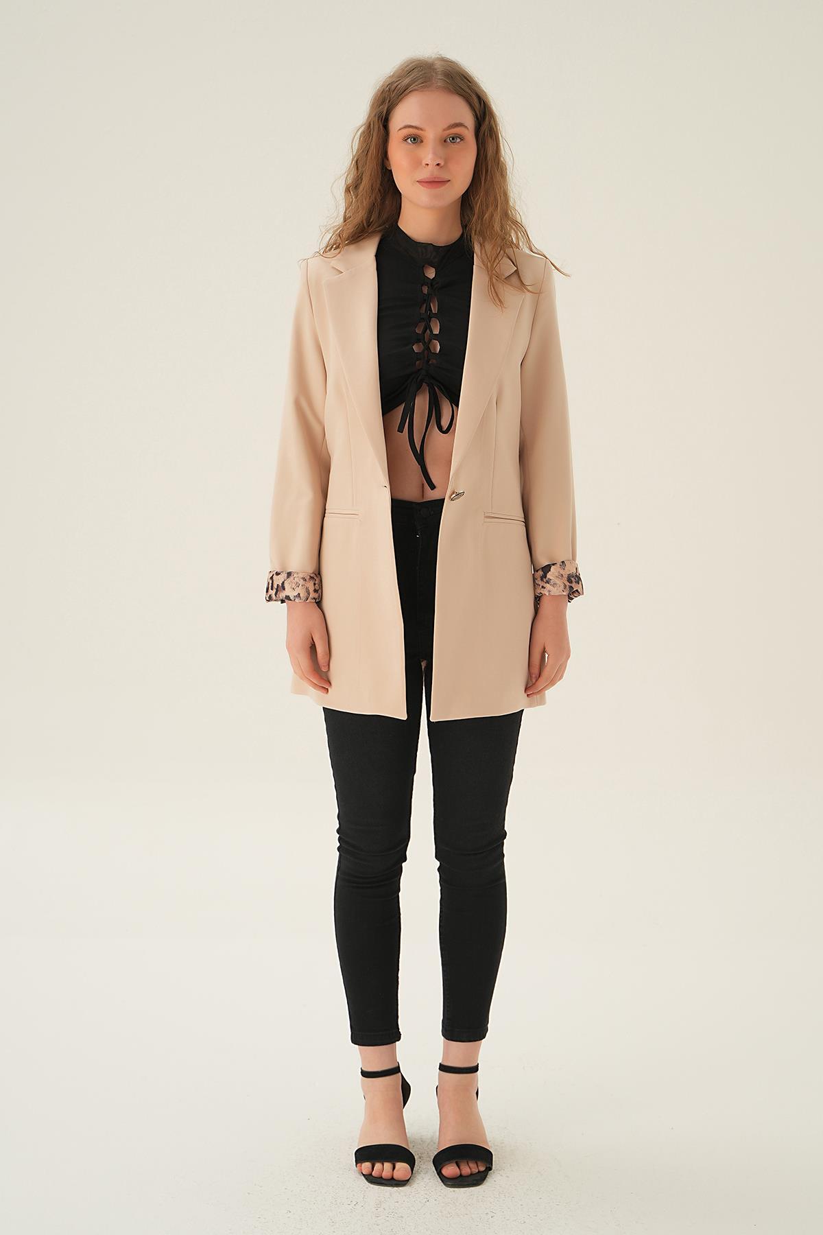 Taş Kol Leopar Detay Ceket 4584 - 5