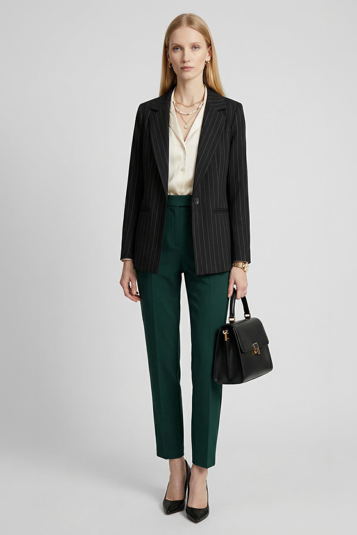 Çizgili-Siyah Çizgili Klasik Yaka Ceket 4594A 