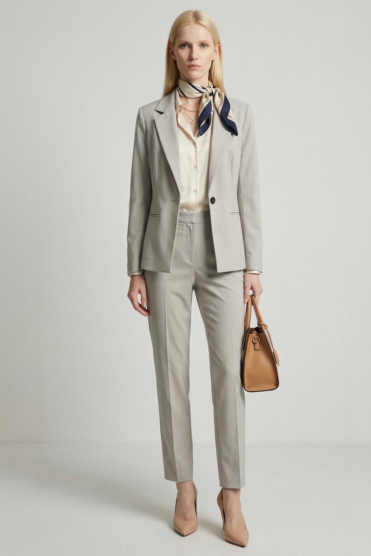 Gri Çizgili Klasik Yaka Ceket 4594A 