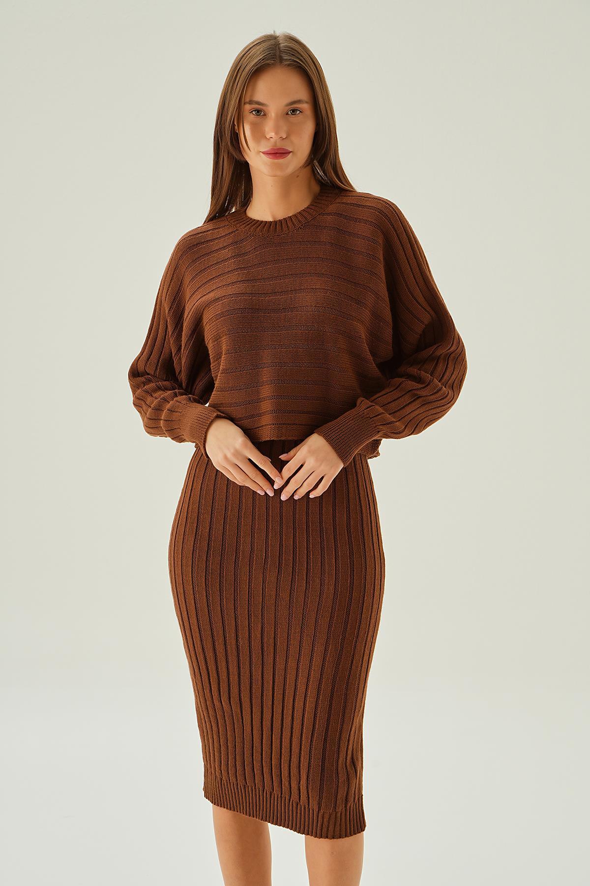 4595 Kazak Elbise Takım Kahve - 5