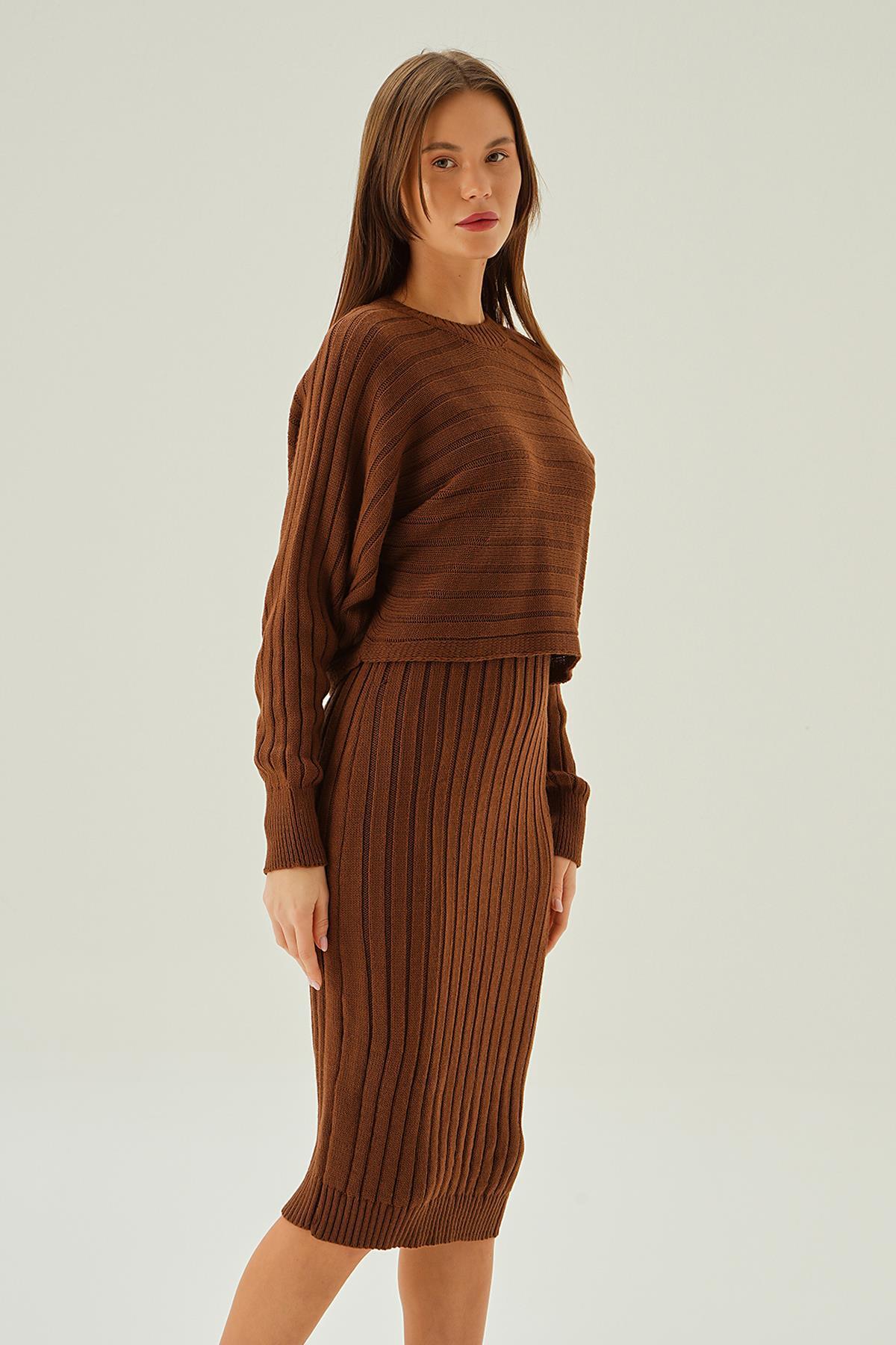 4595 Kazak Elbise Takım Kahve - 4