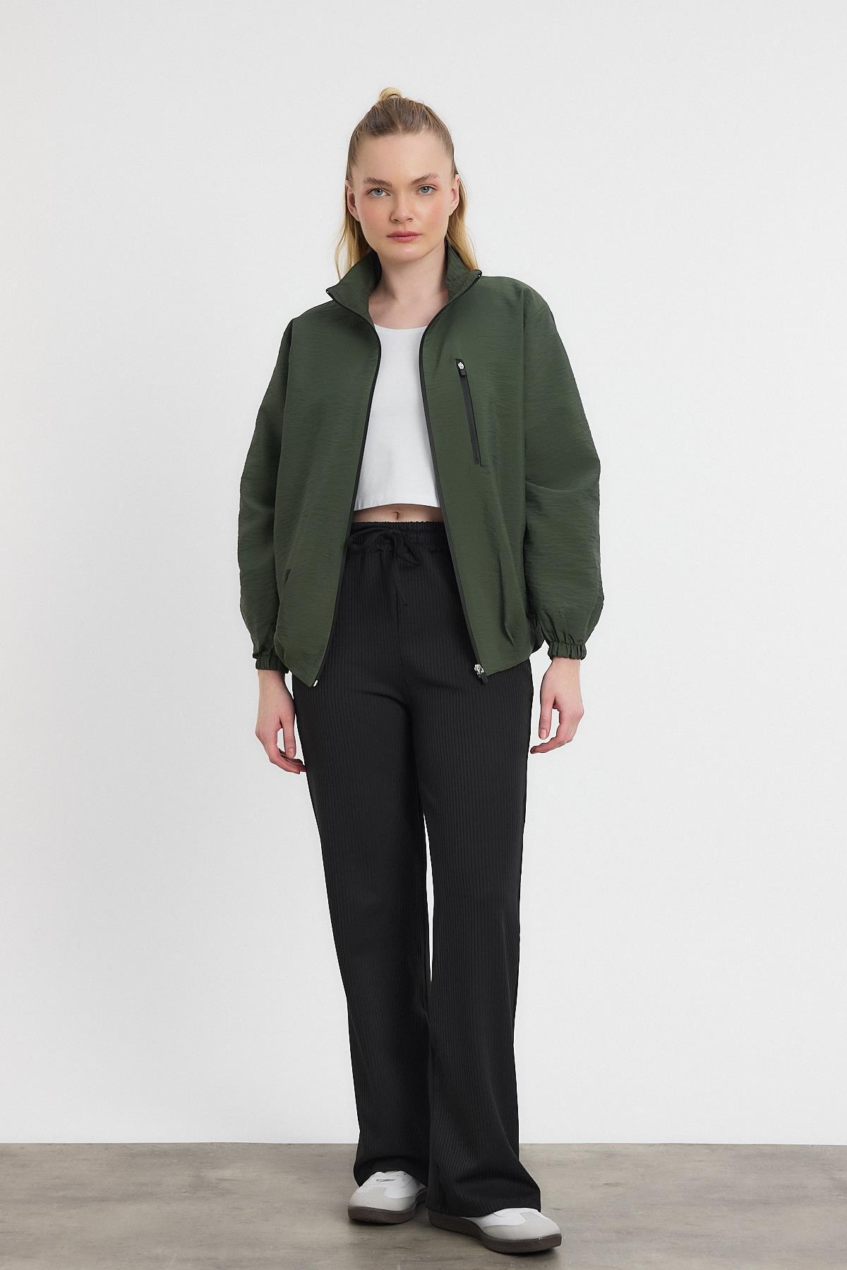 Haki Kol Lastikli Cepli Ceket 4611A - 3