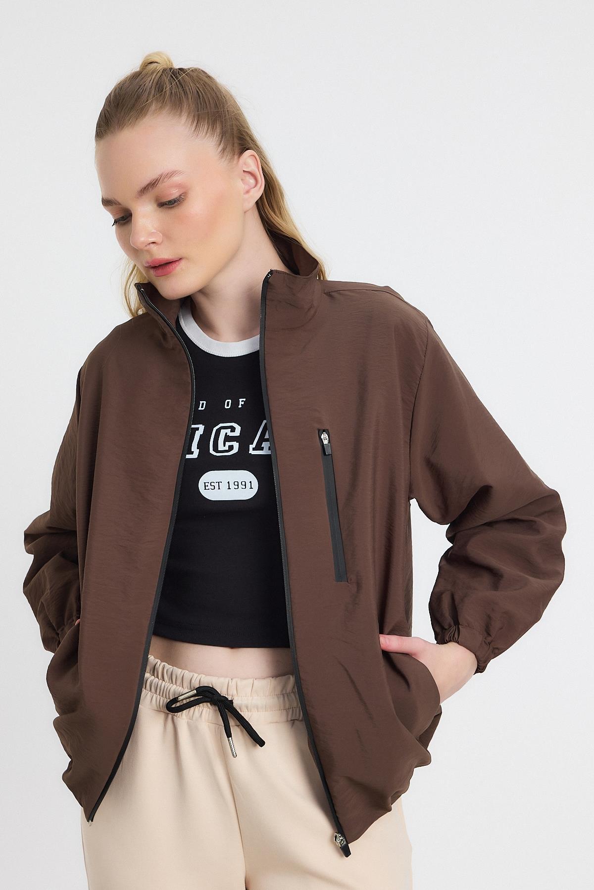 4611A Kol Lastikli Cepli Ceket Kahve - RAYS