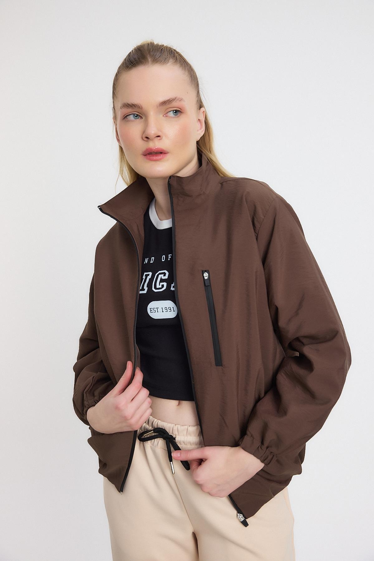 4611A Kol Lastikli Cepli Ceket Kahve - RAYS