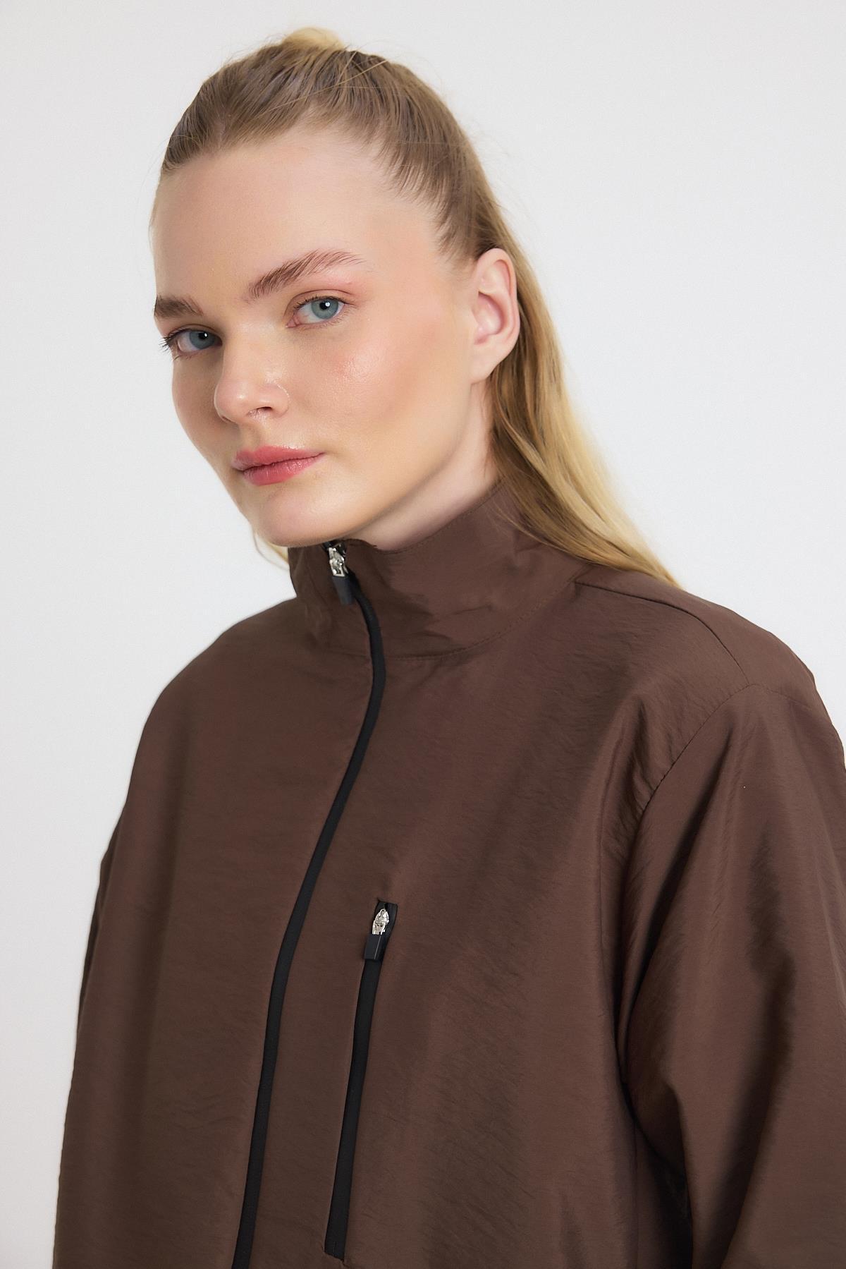 4611A Kol Lastikli Cepli Ceket Kahve - RAYS