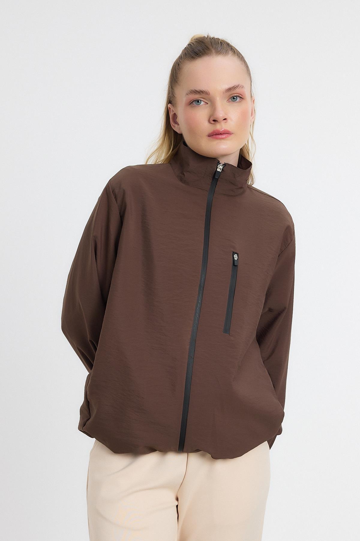 Kahve Kol Lastikli Cepli Ceket 4611A - 7