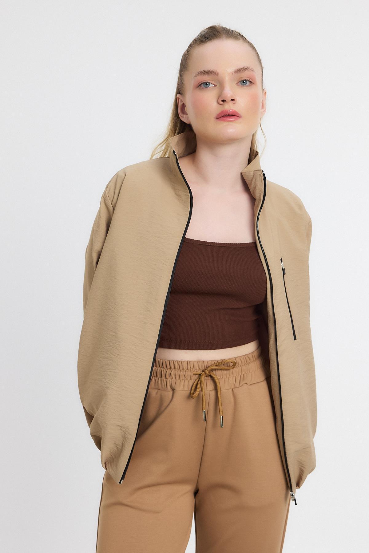 4611A Kol Lastikli Cepli Ceket Vizon - RAYS