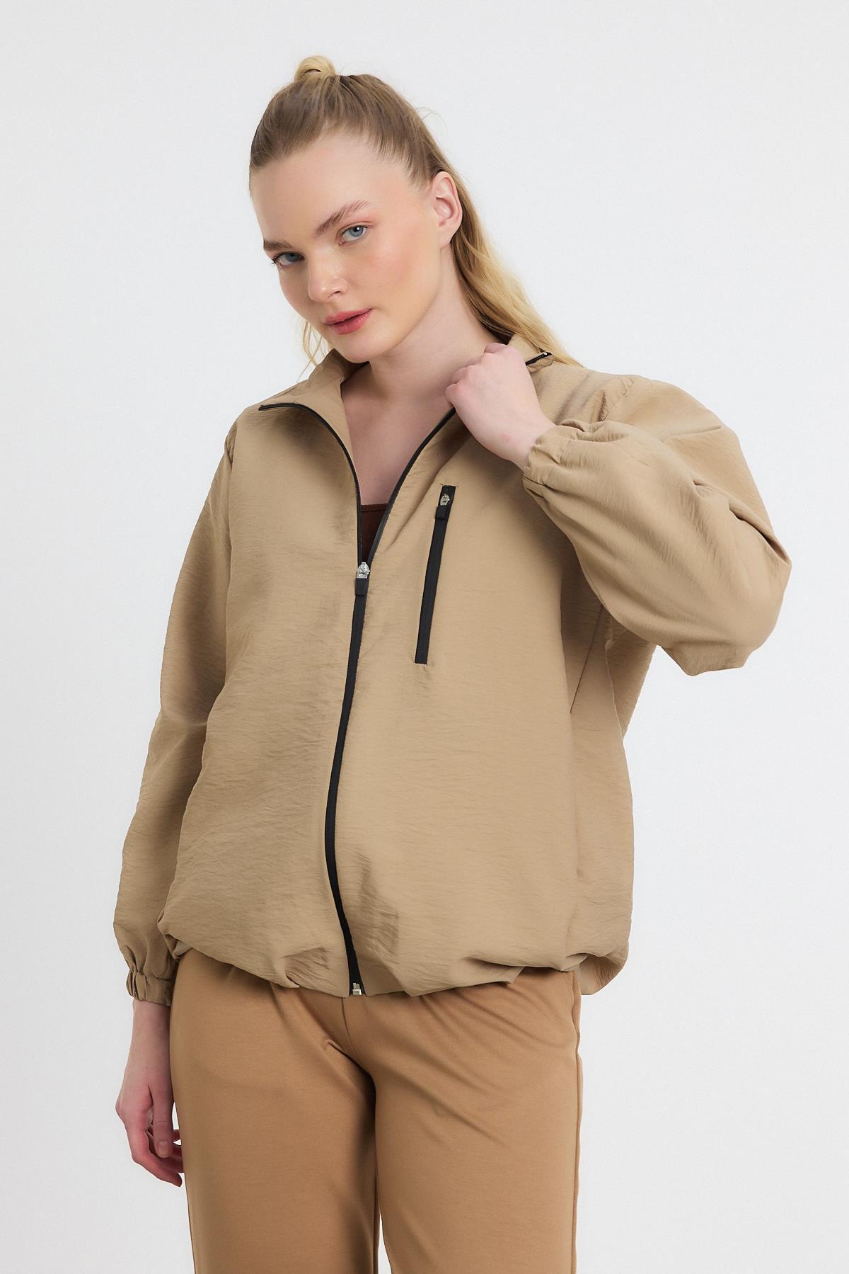 4611A Kol Lastikli Cepli Ceket Vizon - 3