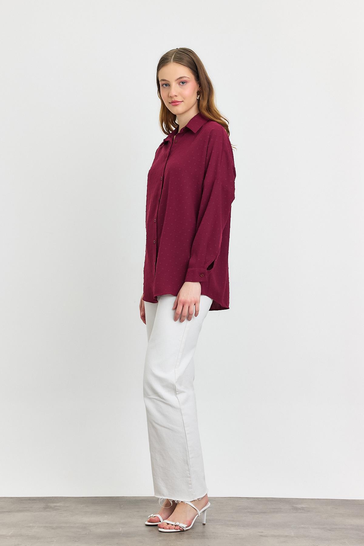 4635A Desenli Salaş Gömlek Bordo - RAYS