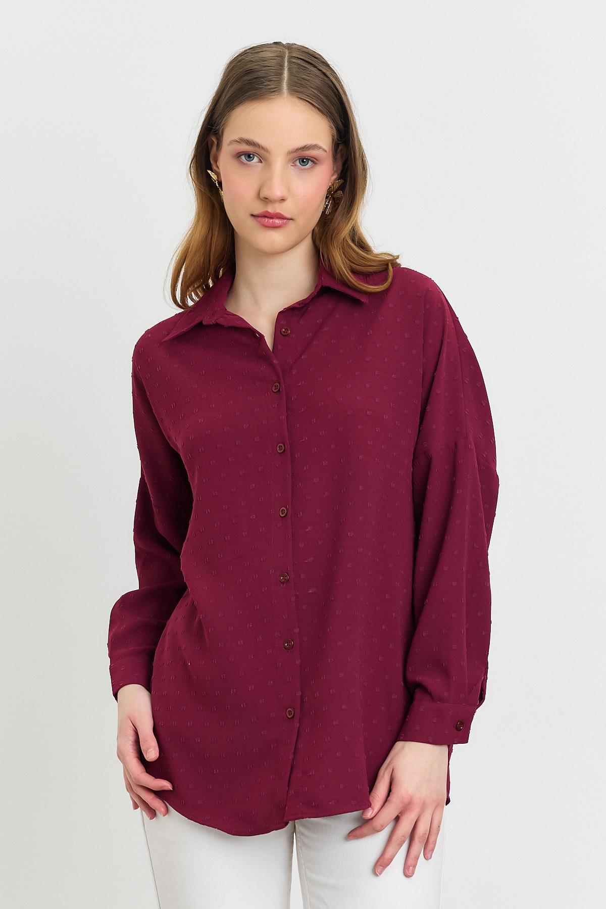 4635A Desenli Salaş Gömlek Bordo - 6