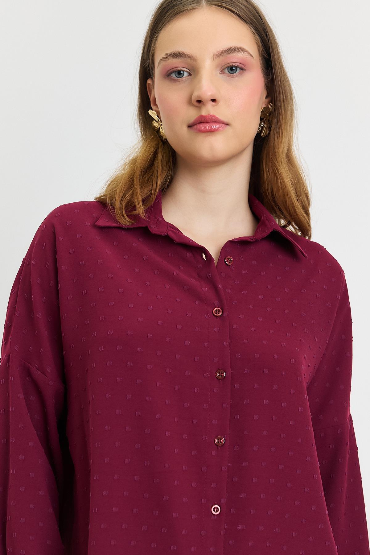 Bordo Desenli Salaş Gömlek 4635A - 4