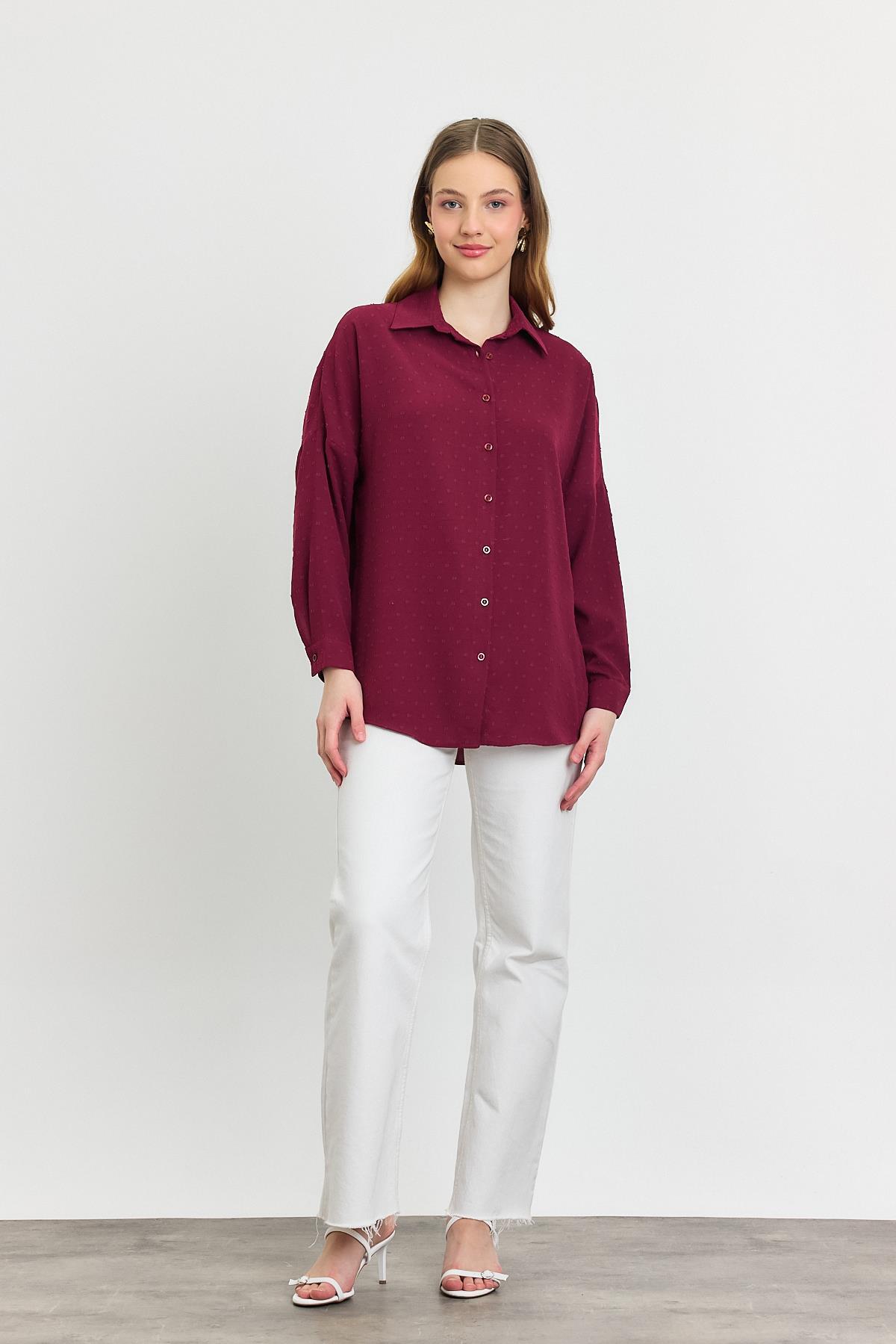 Bordo Desenli Salaş Gömlek 4635A - 7
