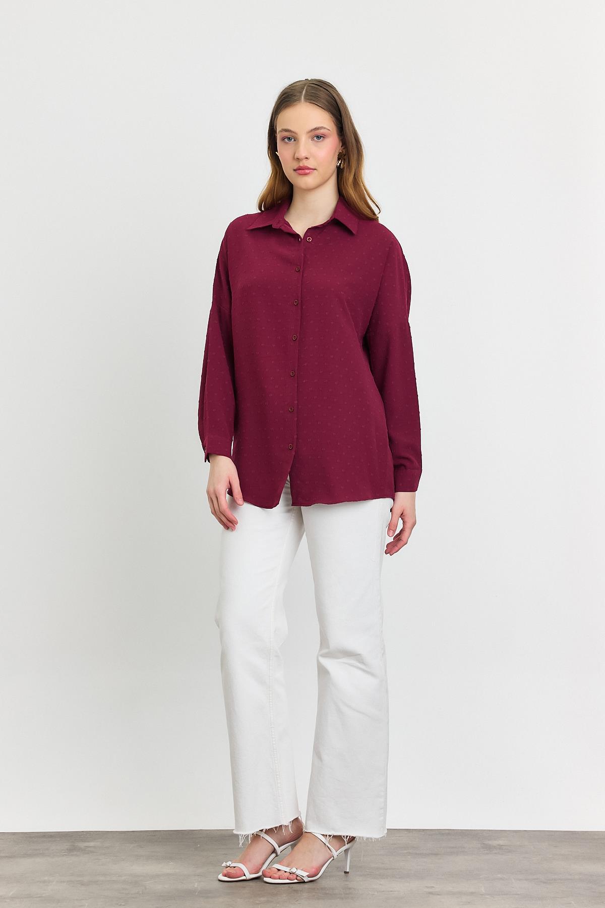 Bordo Desenli Salaş Gömlek 4635A - 8