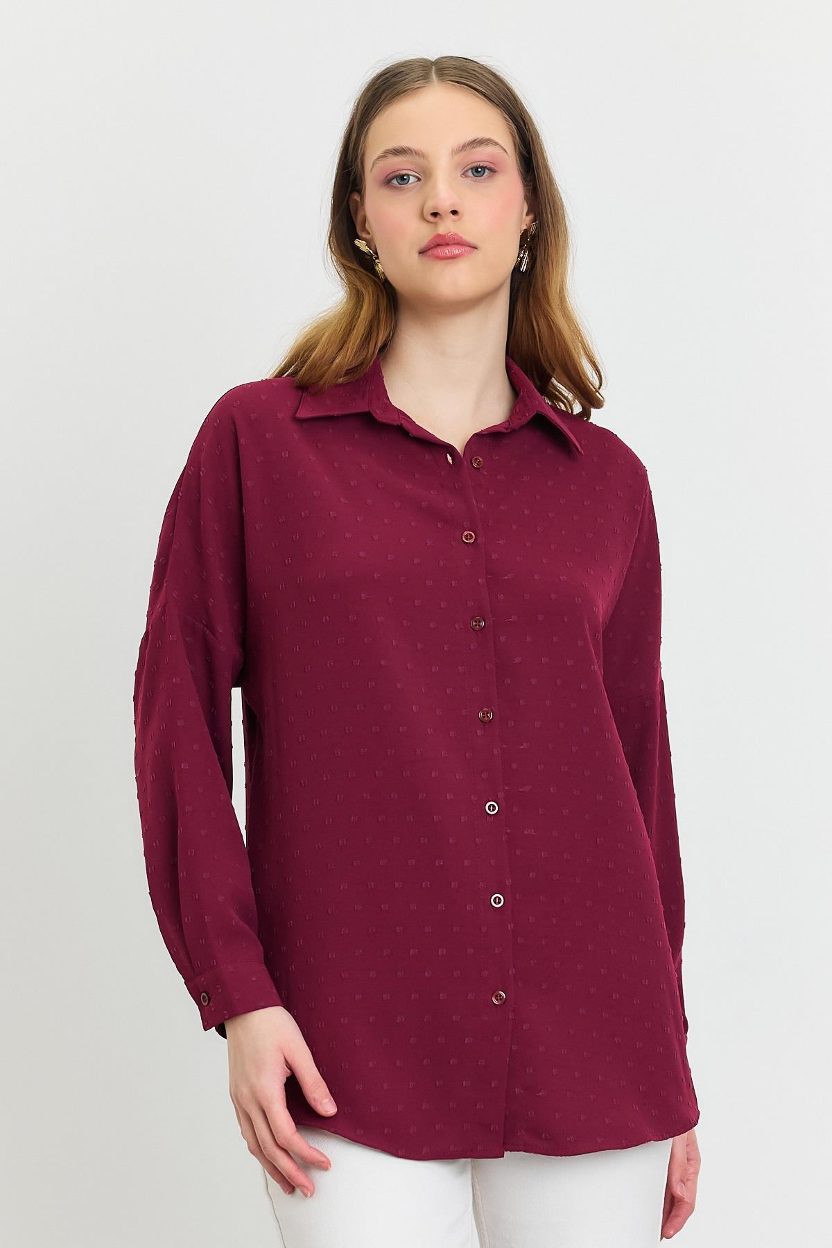 4635A Desenli Salaş Gömlek Bordo - 1