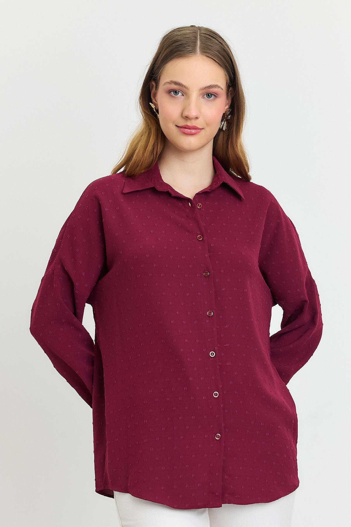 4635A Desenli Salaş Gömlek Bordo - 3