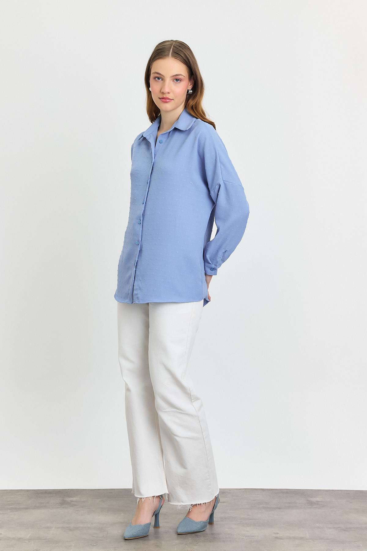 4635A Desenli Salaş Gömlek Mavi - RAYS