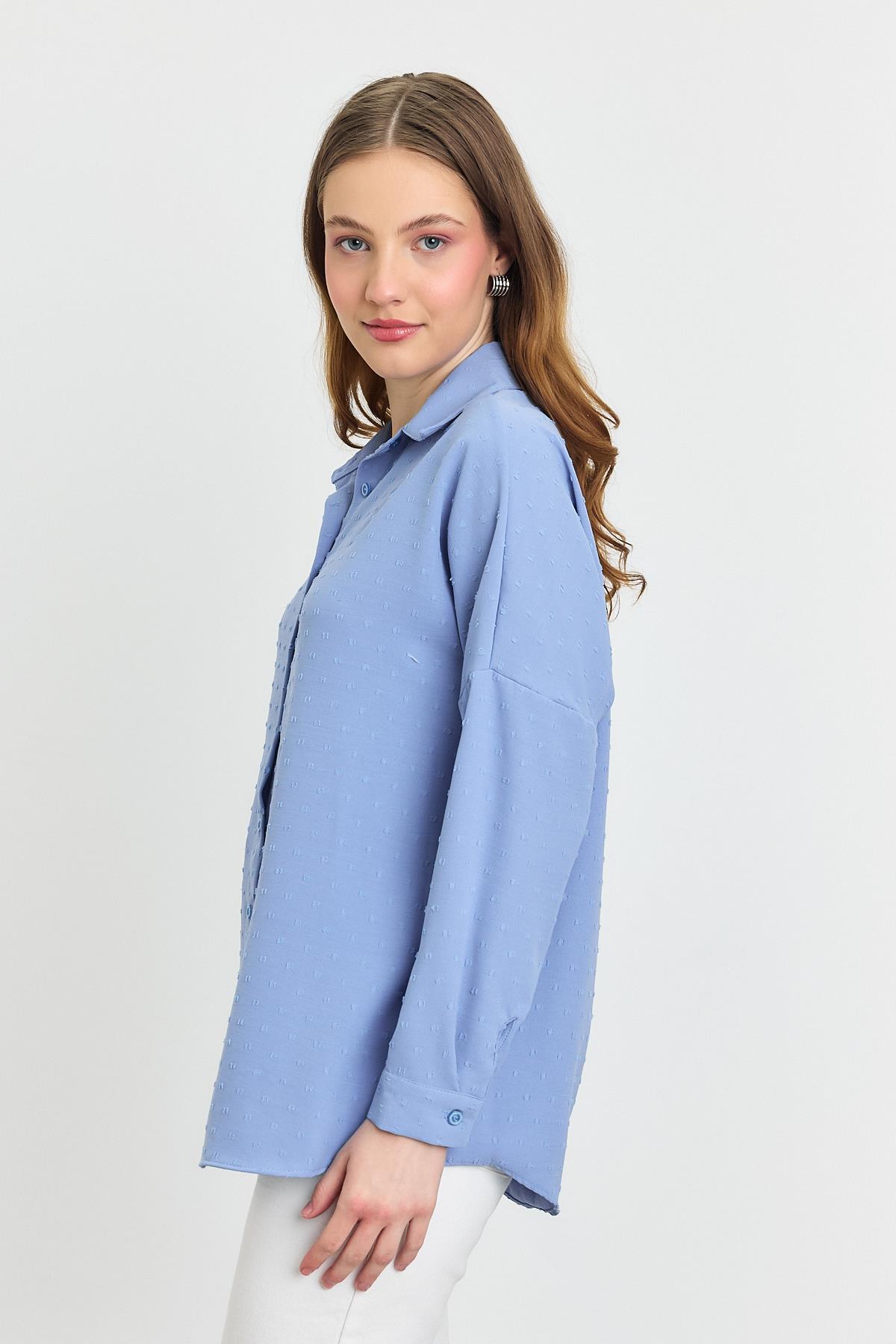 4635A Desenli Salaş Gömlek Mavi - 7