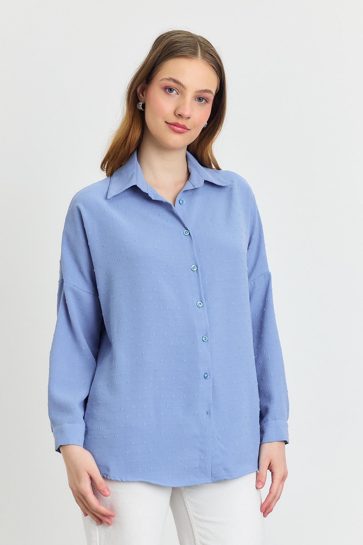 4635A Desenli Salaş Gömlek Mavi - 8