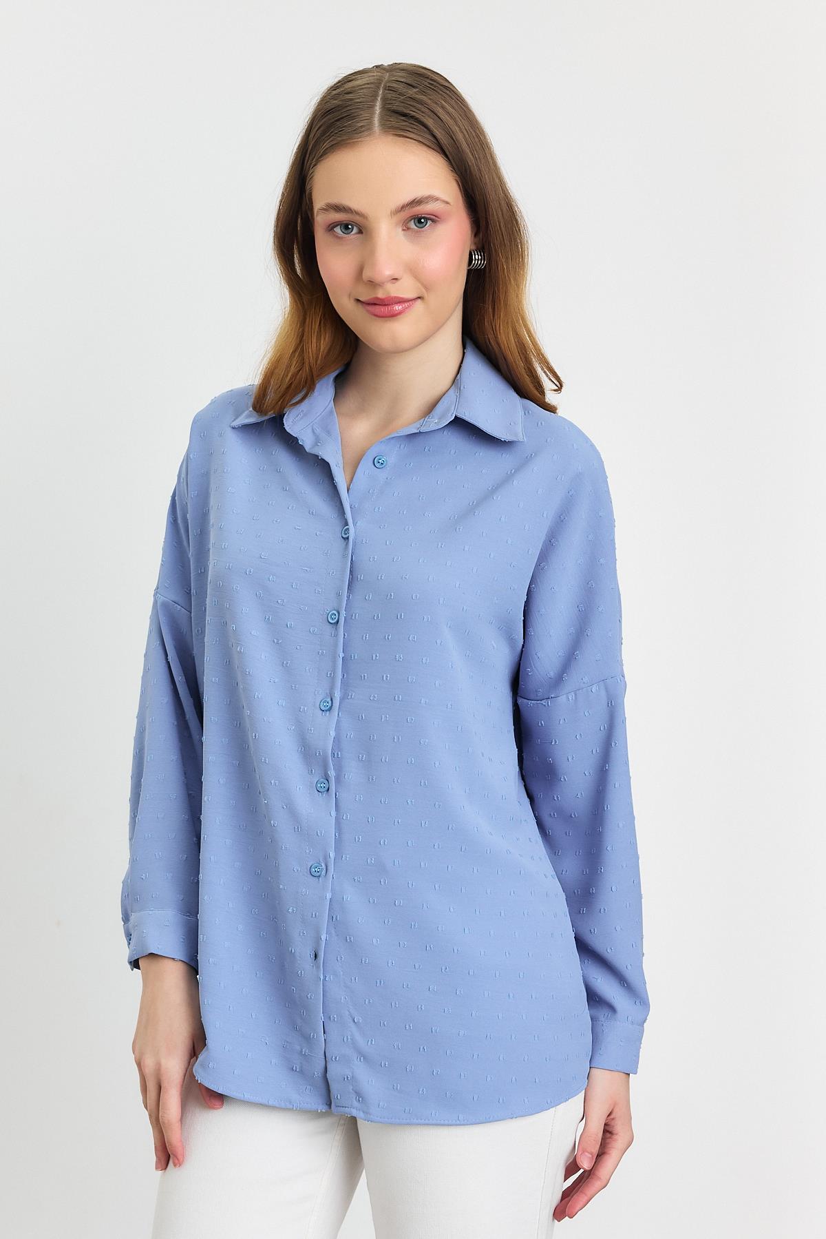 4635A Desenli Salaş Gömlek Mavi 