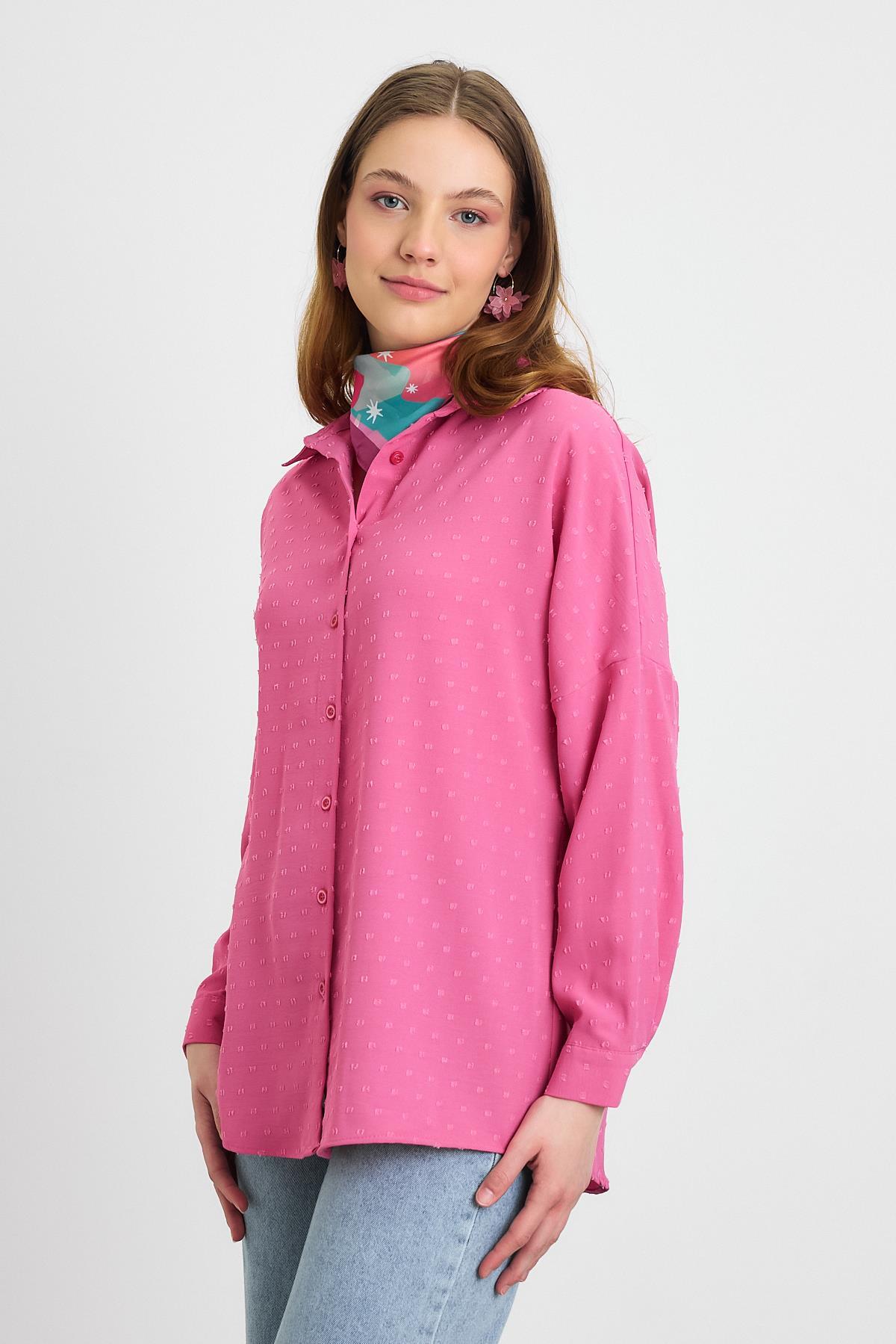 4635A Desenli Salaş Gömlek Pembe - 3