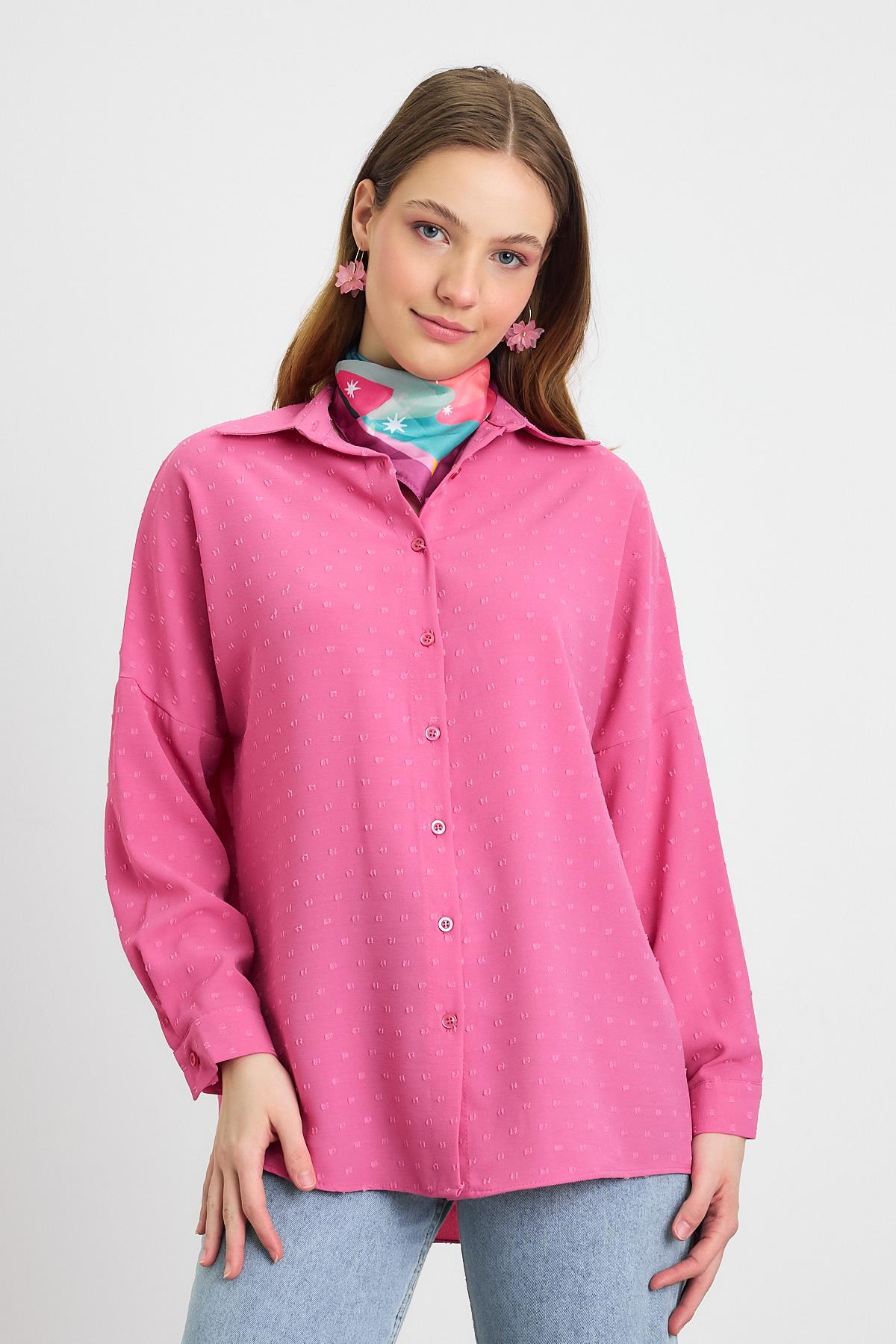 4635A Desenli Salaş Gömlek Pembe - 1