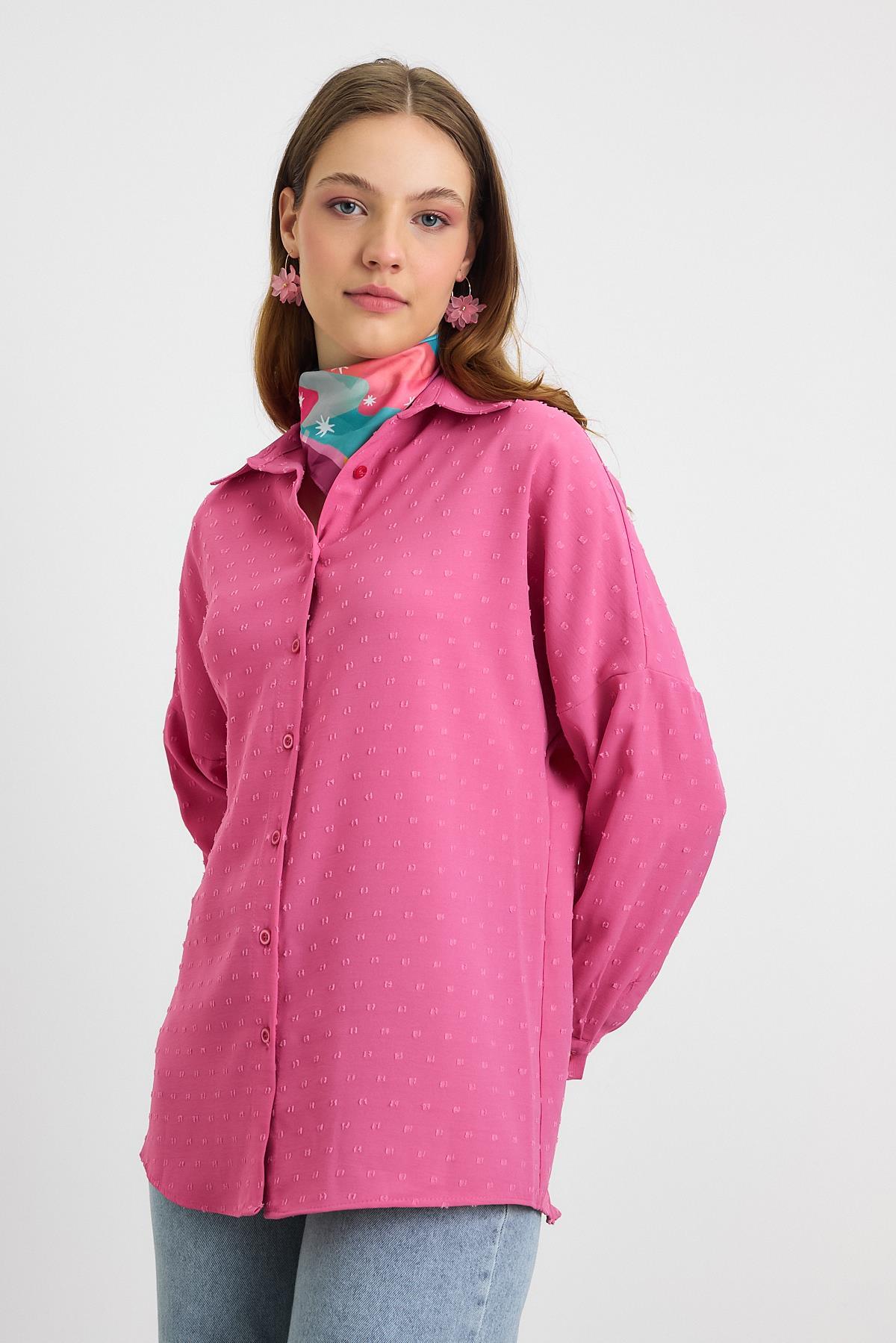 4635A Desenli Salaş Gömlek Pembe - 6