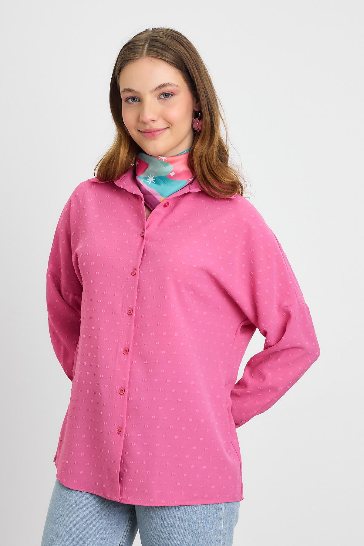 4635A Desenli Salaş Gömlek Pembe - 8